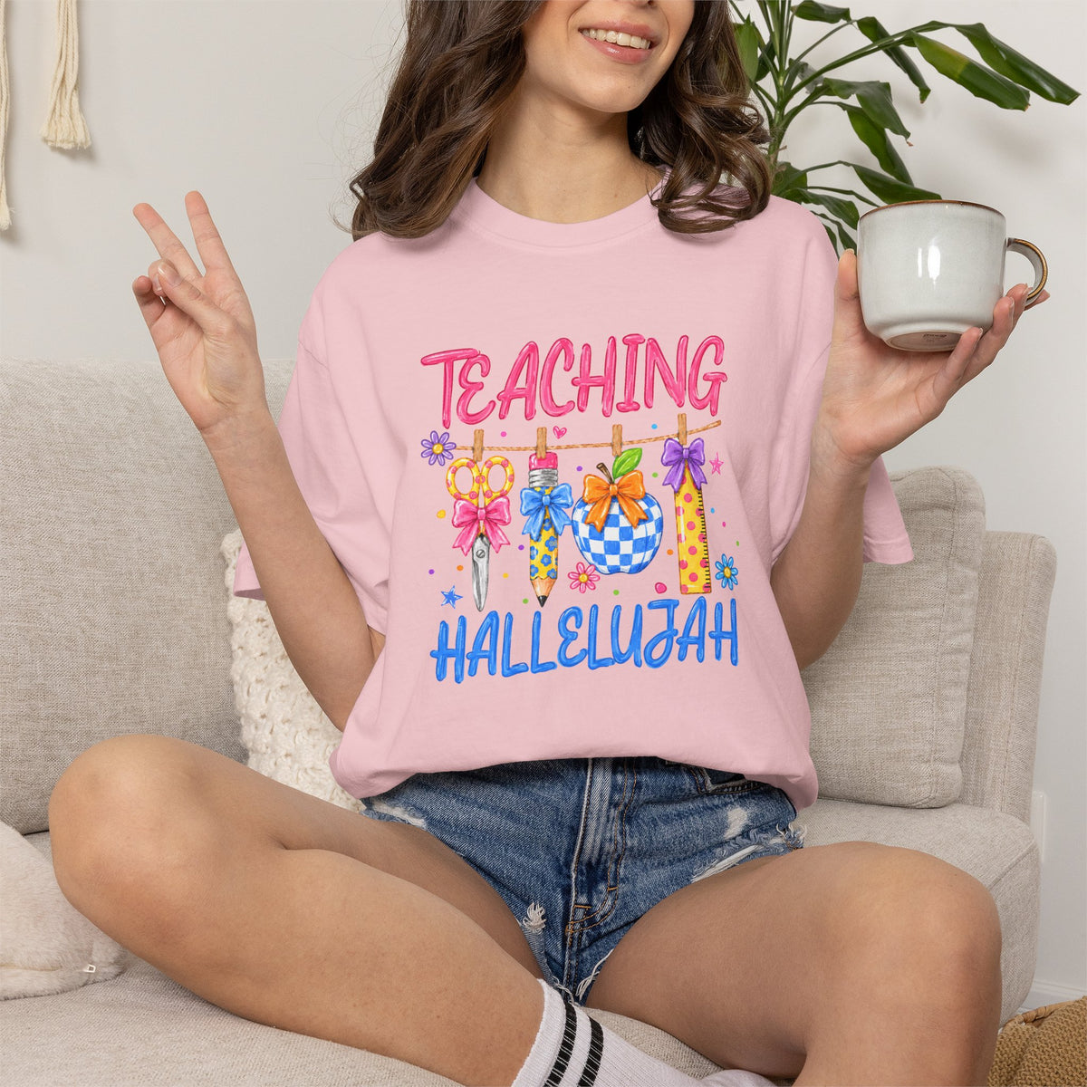 Teaching Hallelujah T Shirt | Teacher Shirt with Floral Clipart and Chalkboard