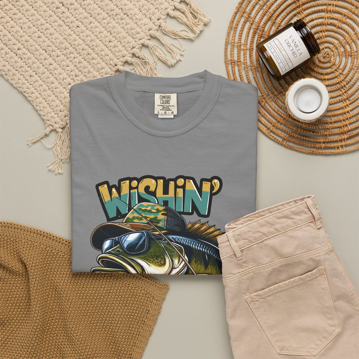 Fishing Graphic T Shirt Wishin Was Fishin Vintage Bass Tee