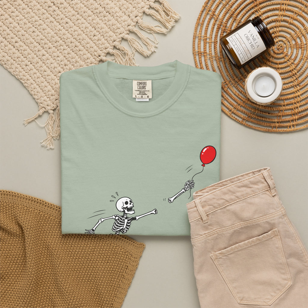 Skeleton Chasing Balloon Tee Shirt Well shit Graphic Tee