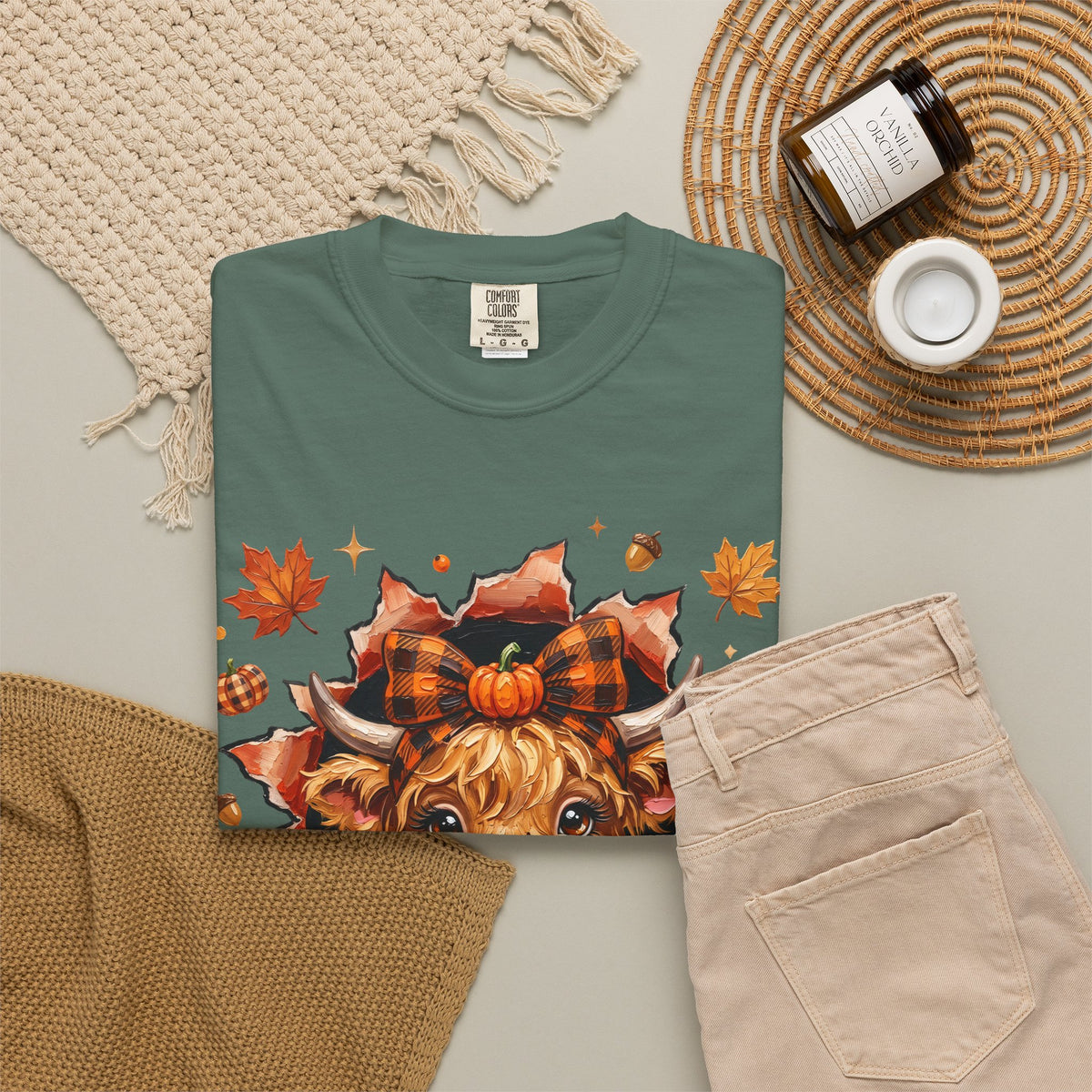 Highland Cow Autumn Tee Shirt Cute Fall Plaid Calf Design