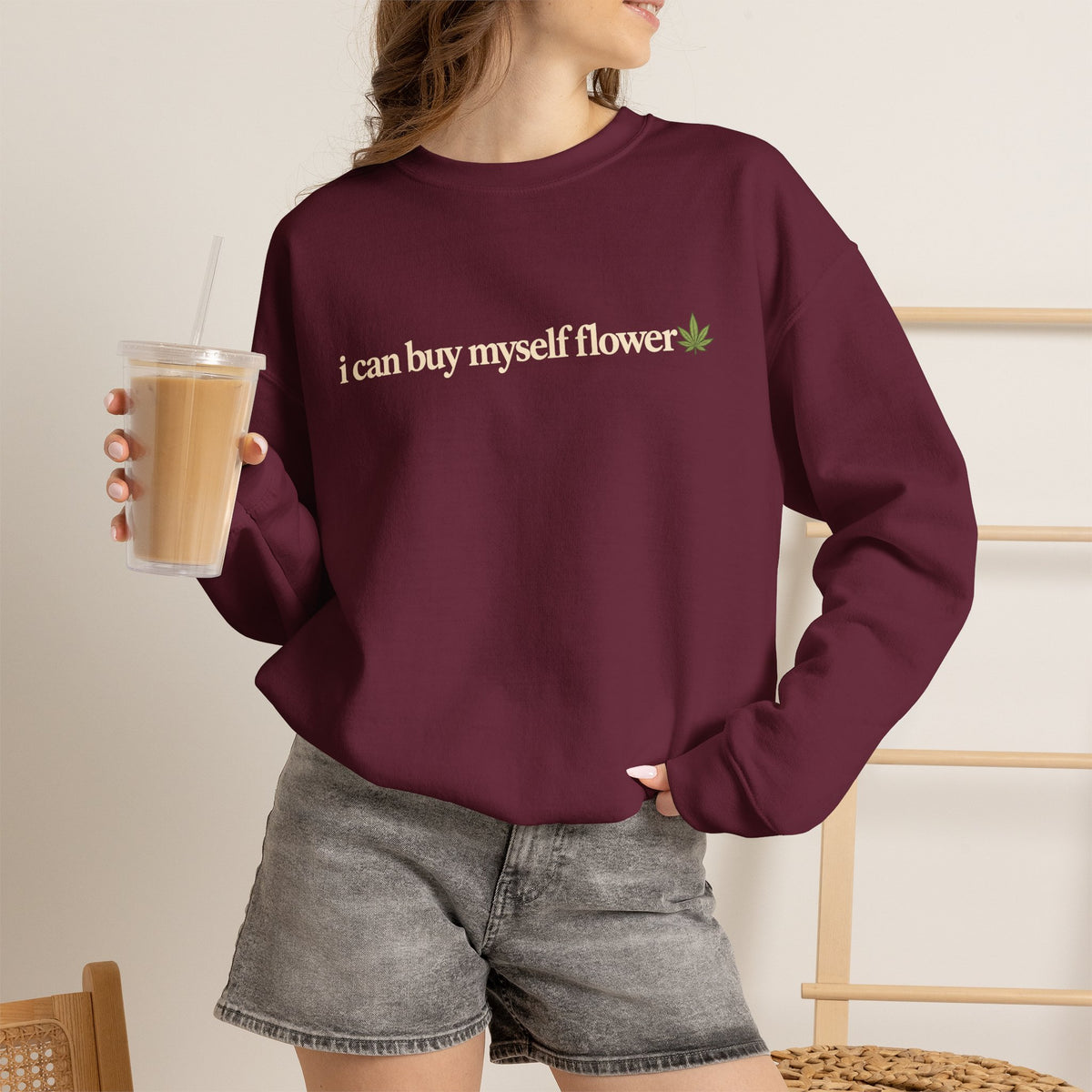 I Can Buy Myself Flower Sweatshirt, Funny Weed Shirt, Cannabis Leaf Crewneck, Minimalist Stoner Gift, Hippie Boho Sweatshirt for Women