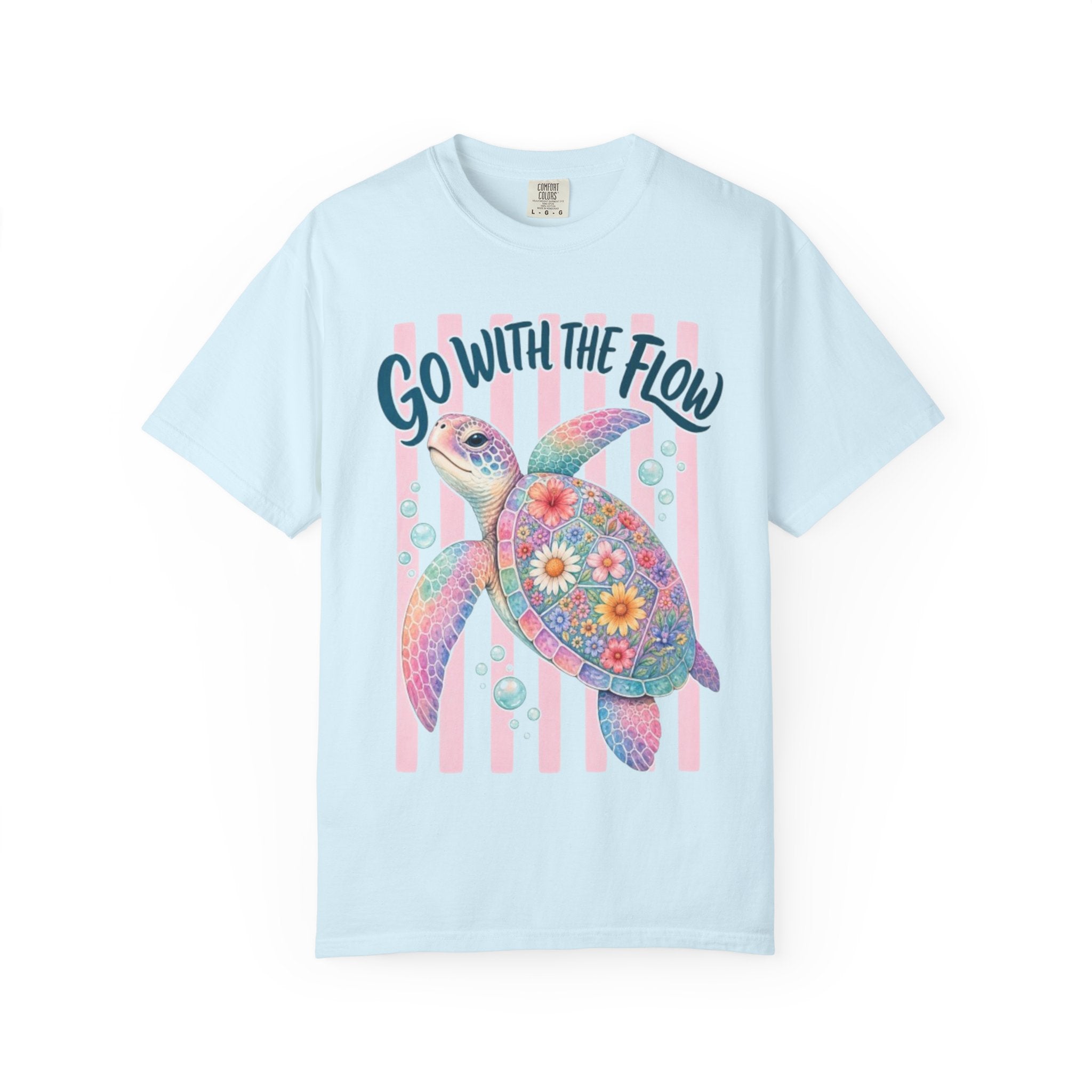 T-Shirt Go With The Flow Floral Sea Turtle Graphic Tee