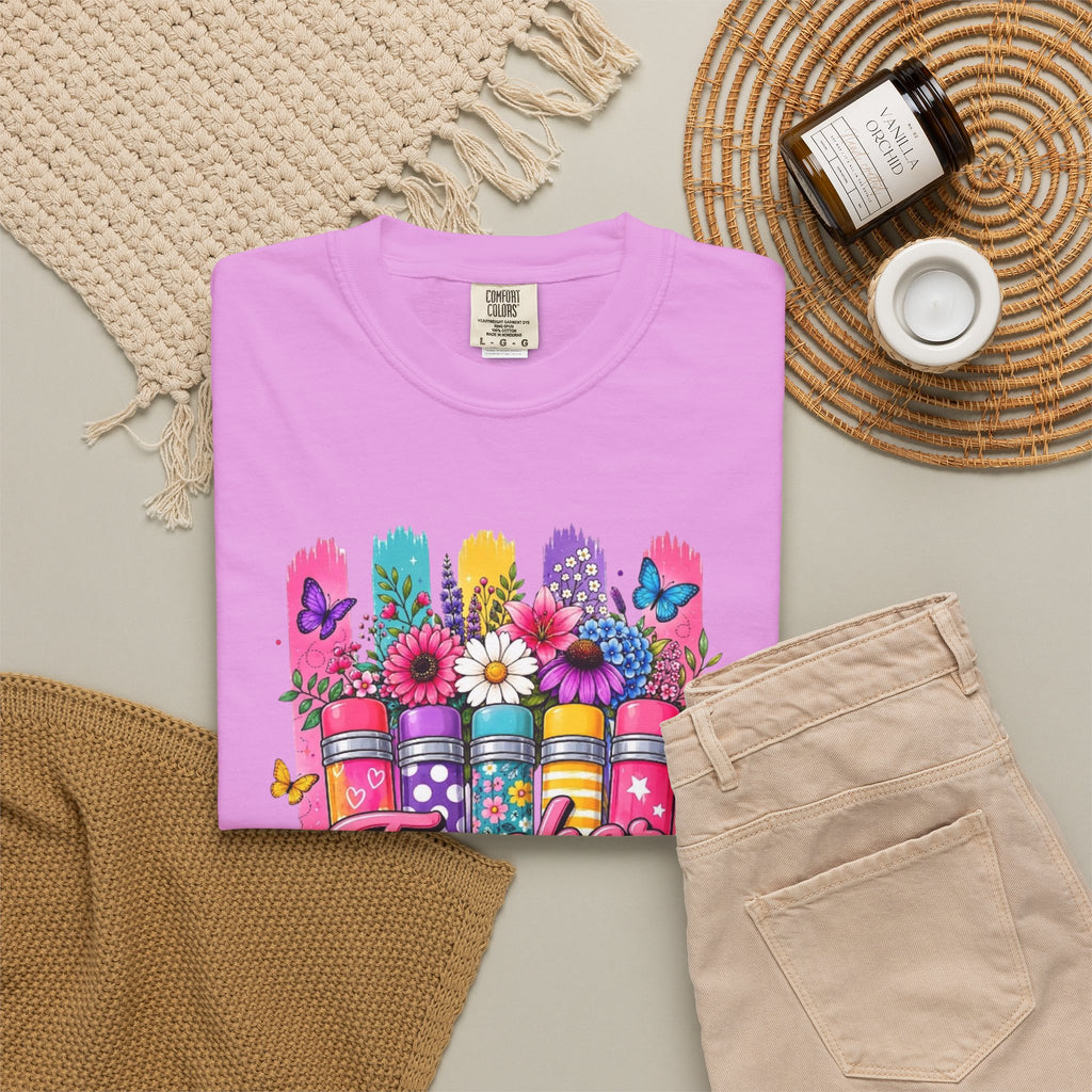 Colorful Pencil Bouquet Teacher T Shirt | Floral School Design