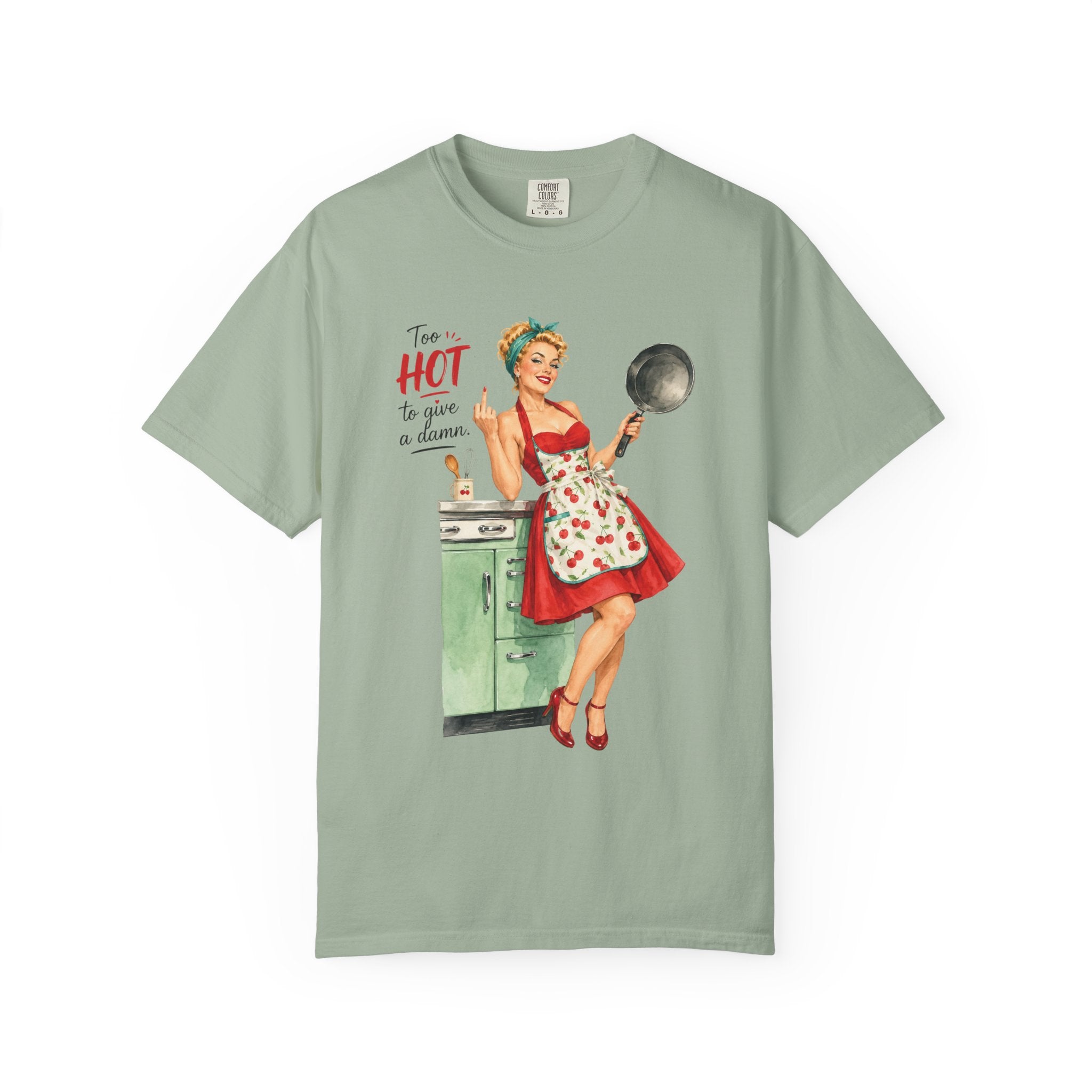 Vintage Pinup Cooking T-Shirt Too Hot to Handle Kitchen Tee