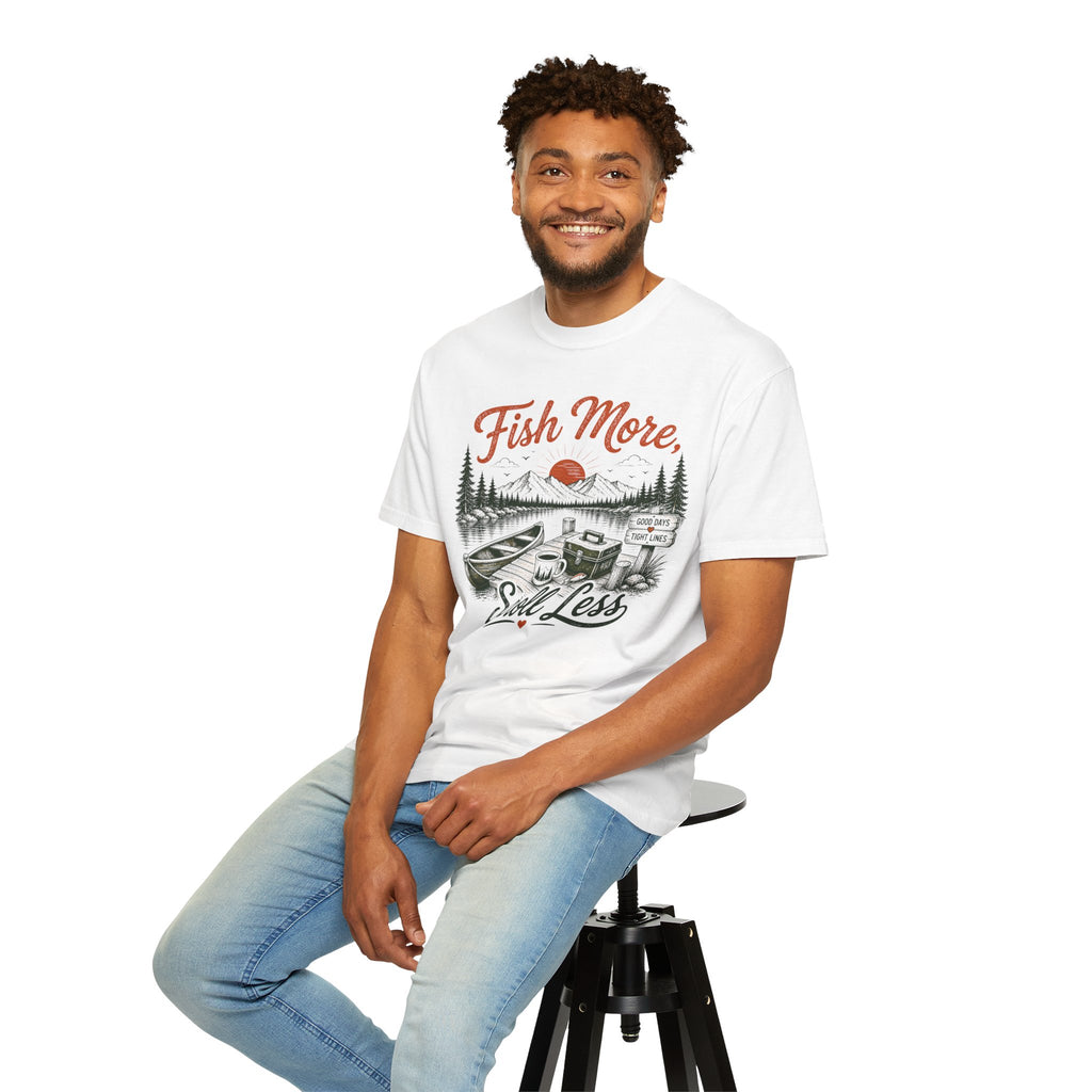 Fish More Scroll Less T Shirt Vintage Fishing Cabin Graphic Tee