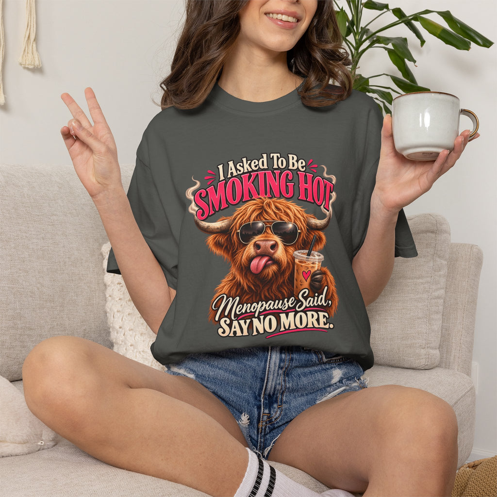 Menopause Smoking Hot Tee Shirt Funny Cow with Sunglasses and Drink