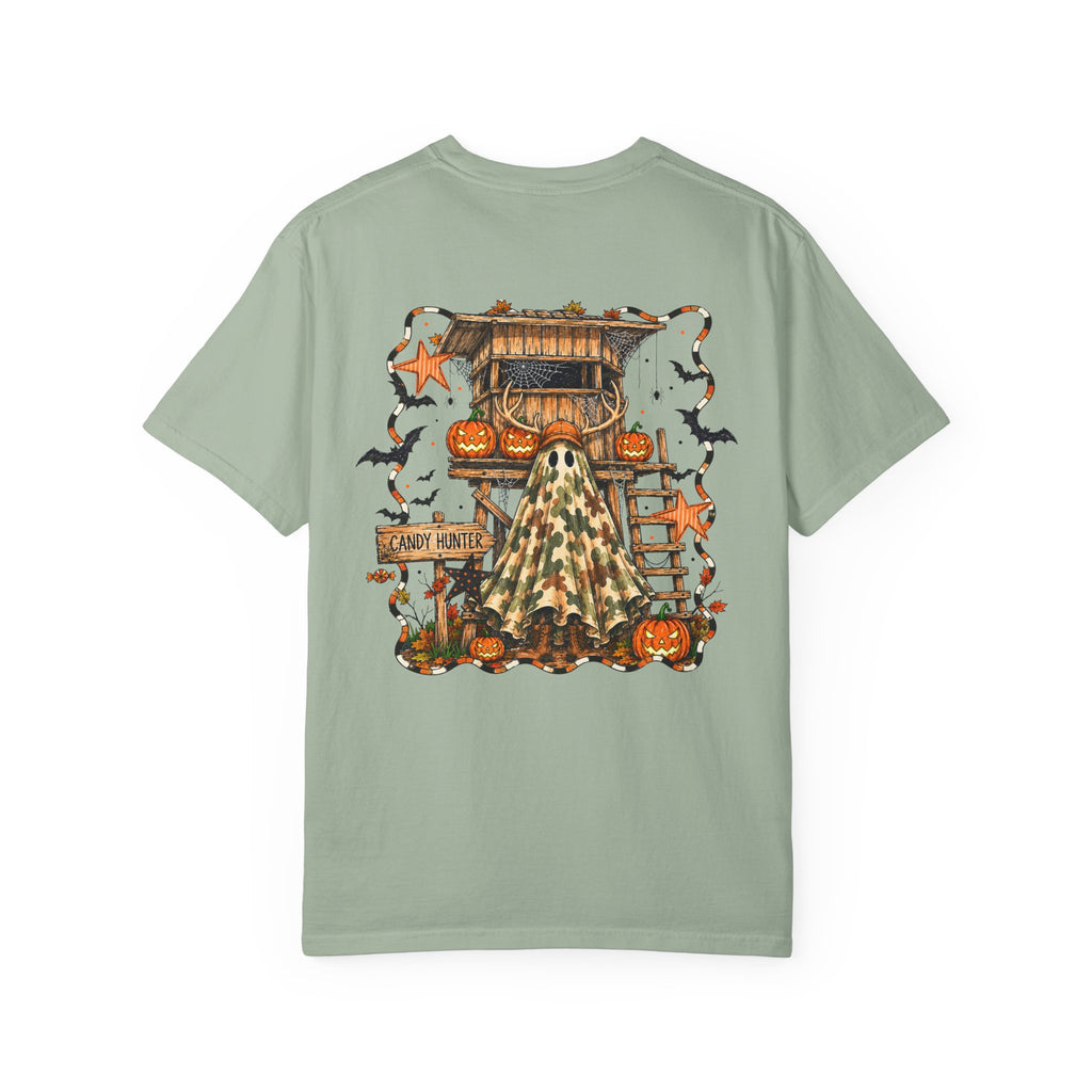 Halloween Ghost Treehouse T Shirt Front and Back 31 October Camo Pumpkin Tee