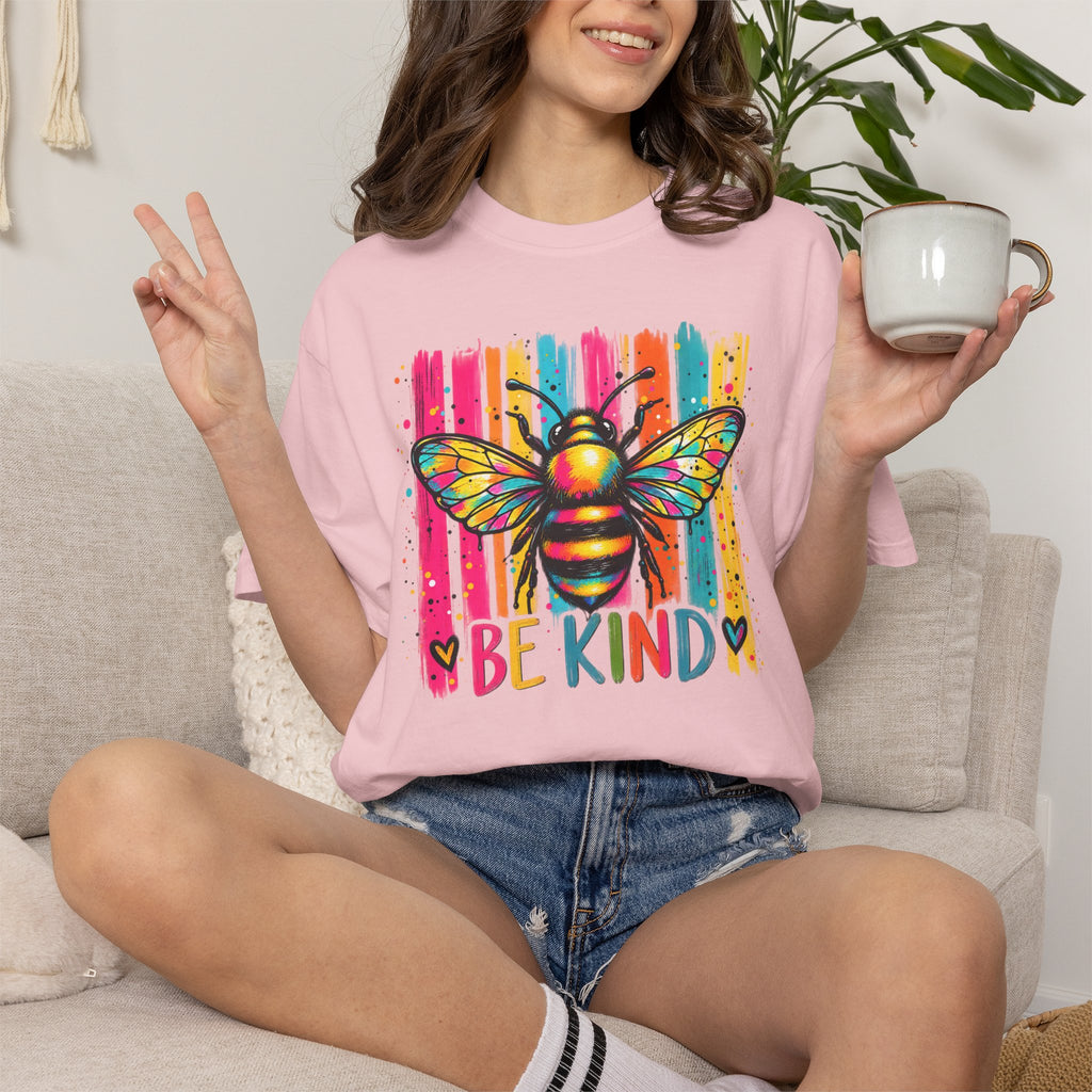 Bee Kind T Shirt Colorful Retro Striped Graphic Tee