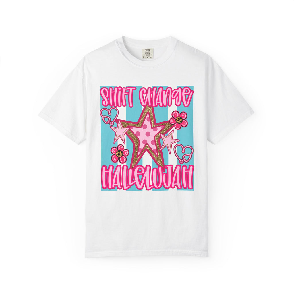 Shift Change Hallelujah T Shirt Cute Pink Star Nurse Worker Tee
