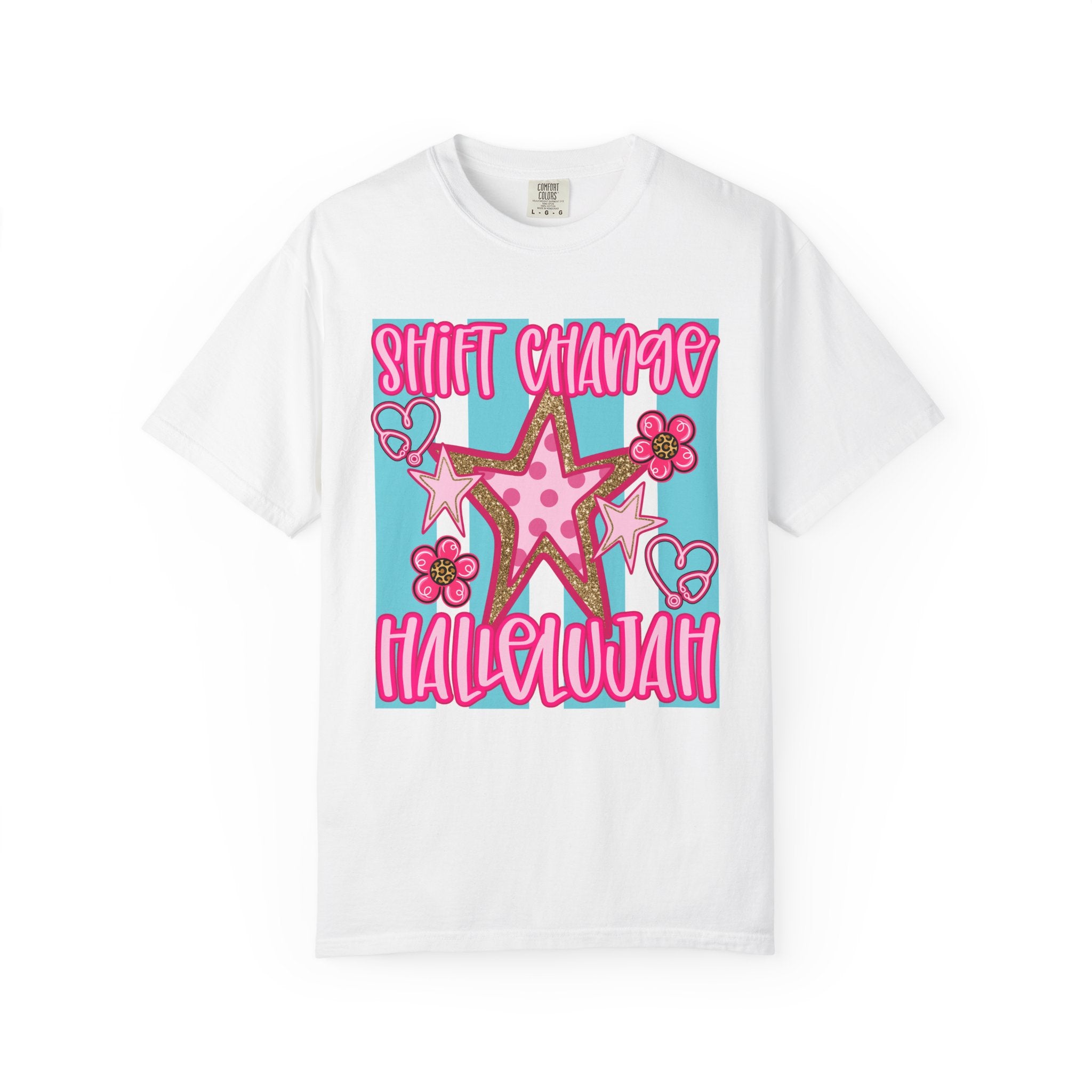 Shift Change Hallelujah T Shirt Cute Pink Star Nurse Worker Tee