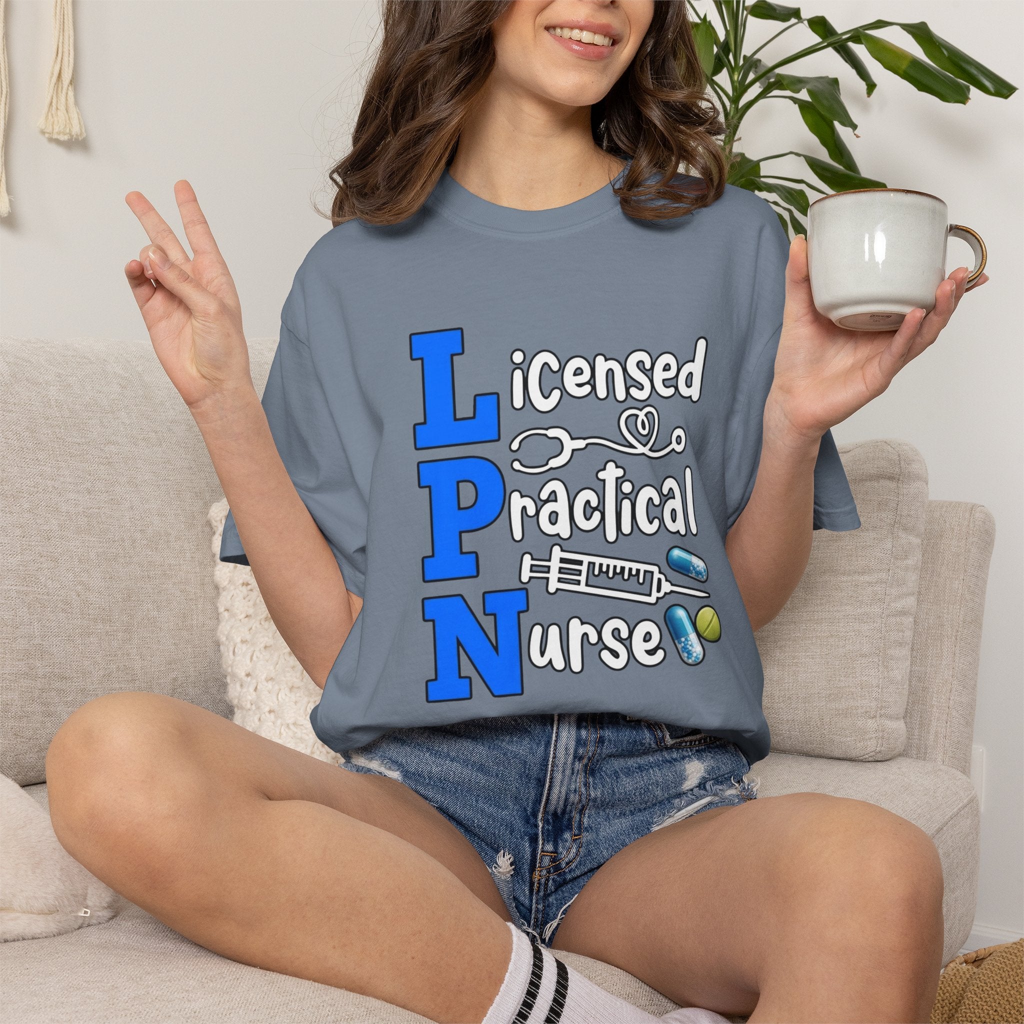 LPN Licensed Practical Nurse Graphic T-Shirt Cute Medical Badge & Pills Design