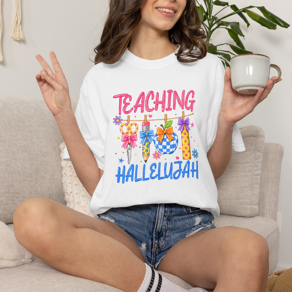Teaching Hallelujah T Shirt | Teacher Shirt with Floral Clipart and Chalkboard