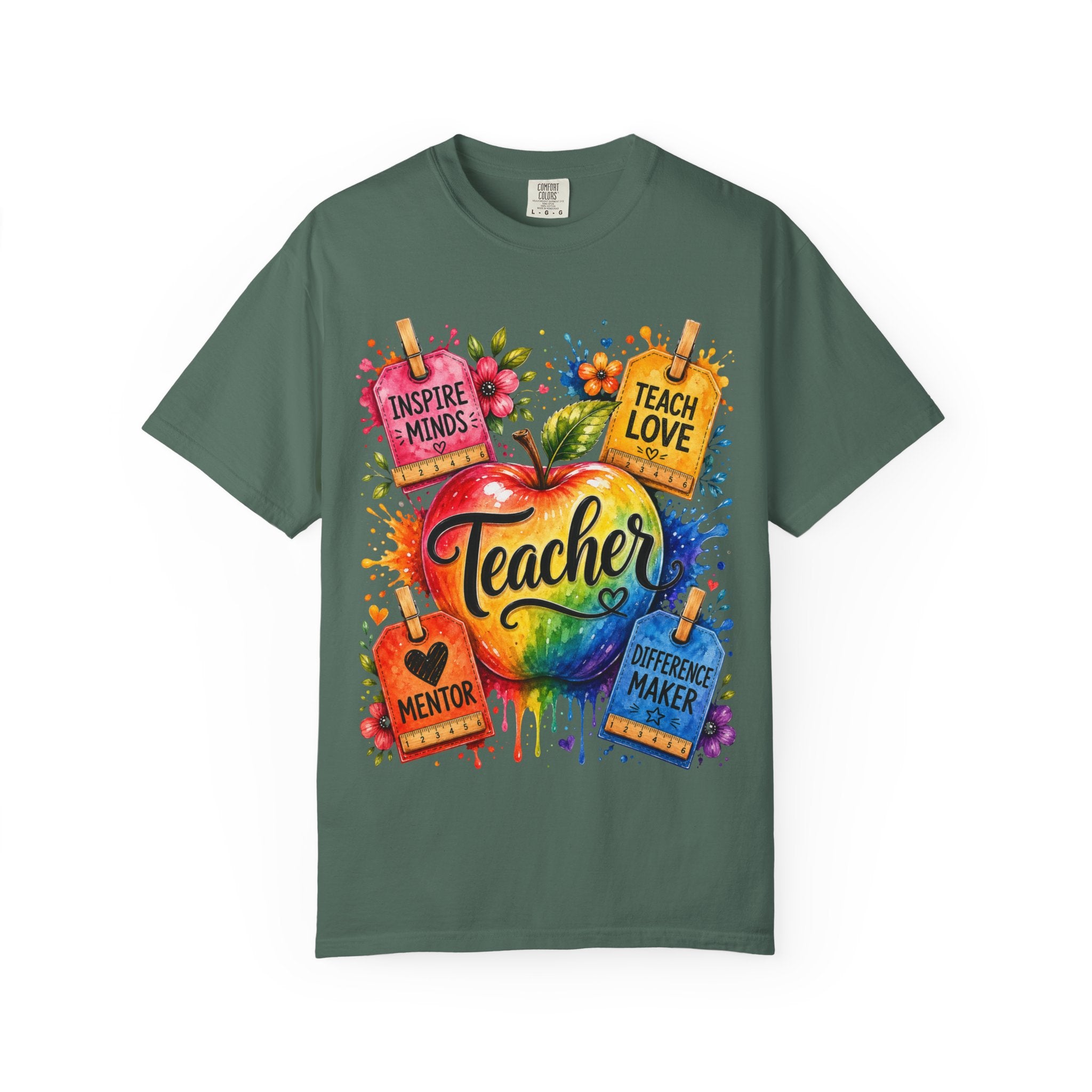 Teacher Apple T Shirt Colorful Inspire Minds Teach Love Mentor Design