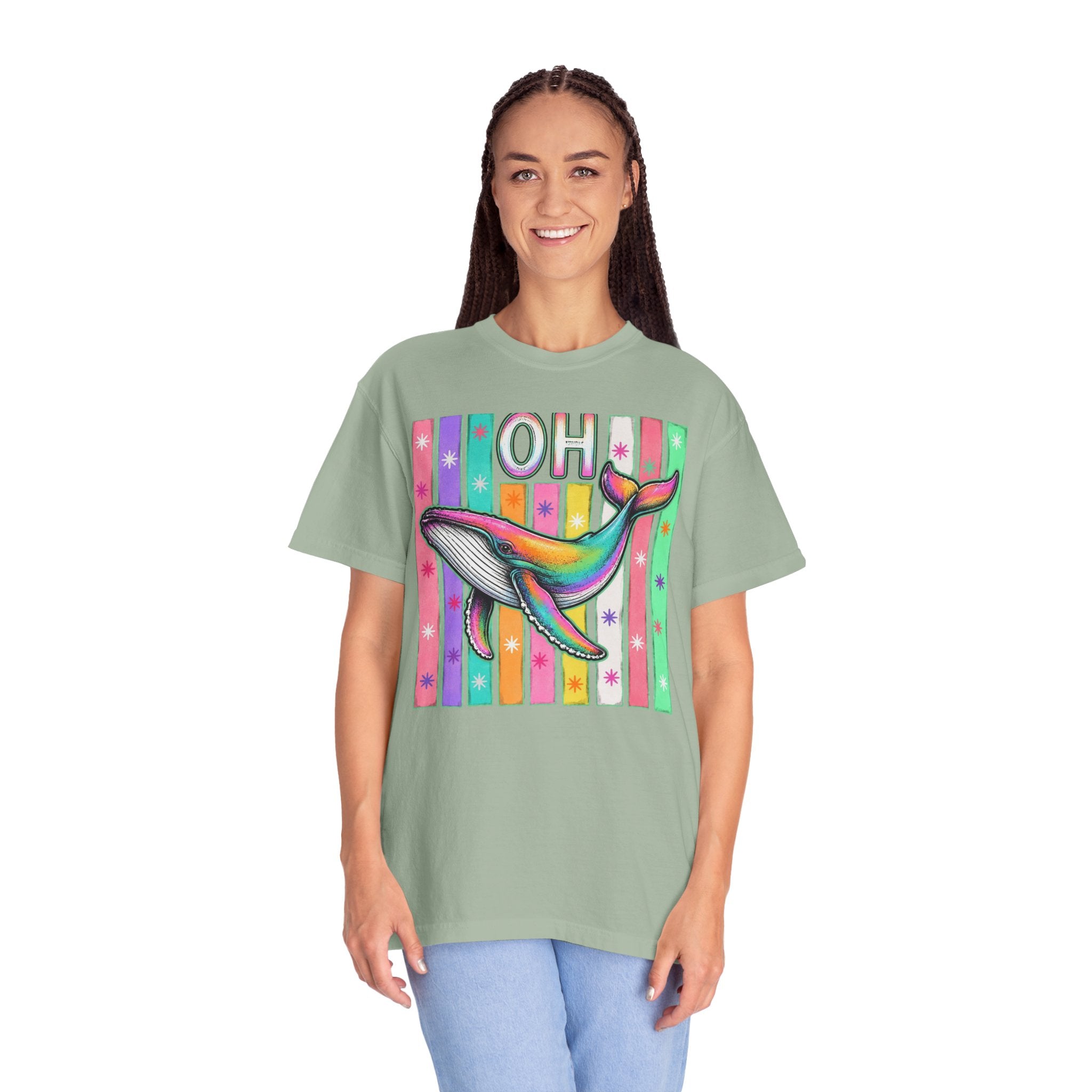 Oh Rainbow Whale T Shirt Retro Striped Graphic Tee