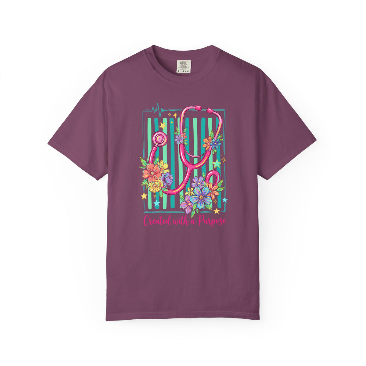 Created With a Purpose Nurse Shirt, Floral Stethoscope Tee, Comfort Colors Nurse T-Shirt, Nursing Student Gift, Nurse Appreciation Gift