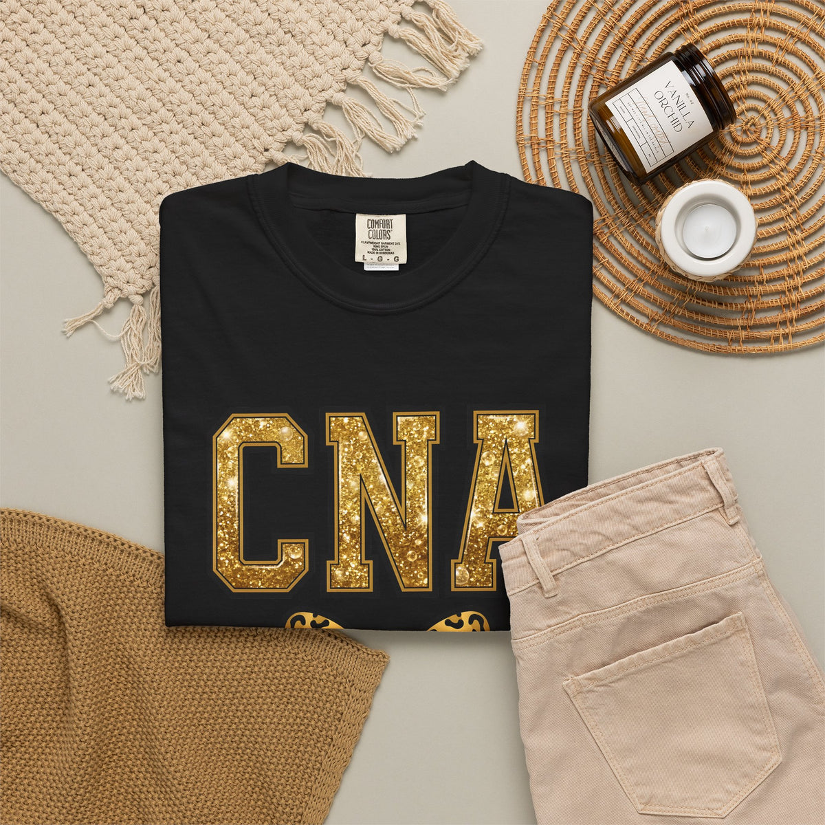 CNA Leopard Bow T Shirt Sparkle Gold Nurse Aide Tee