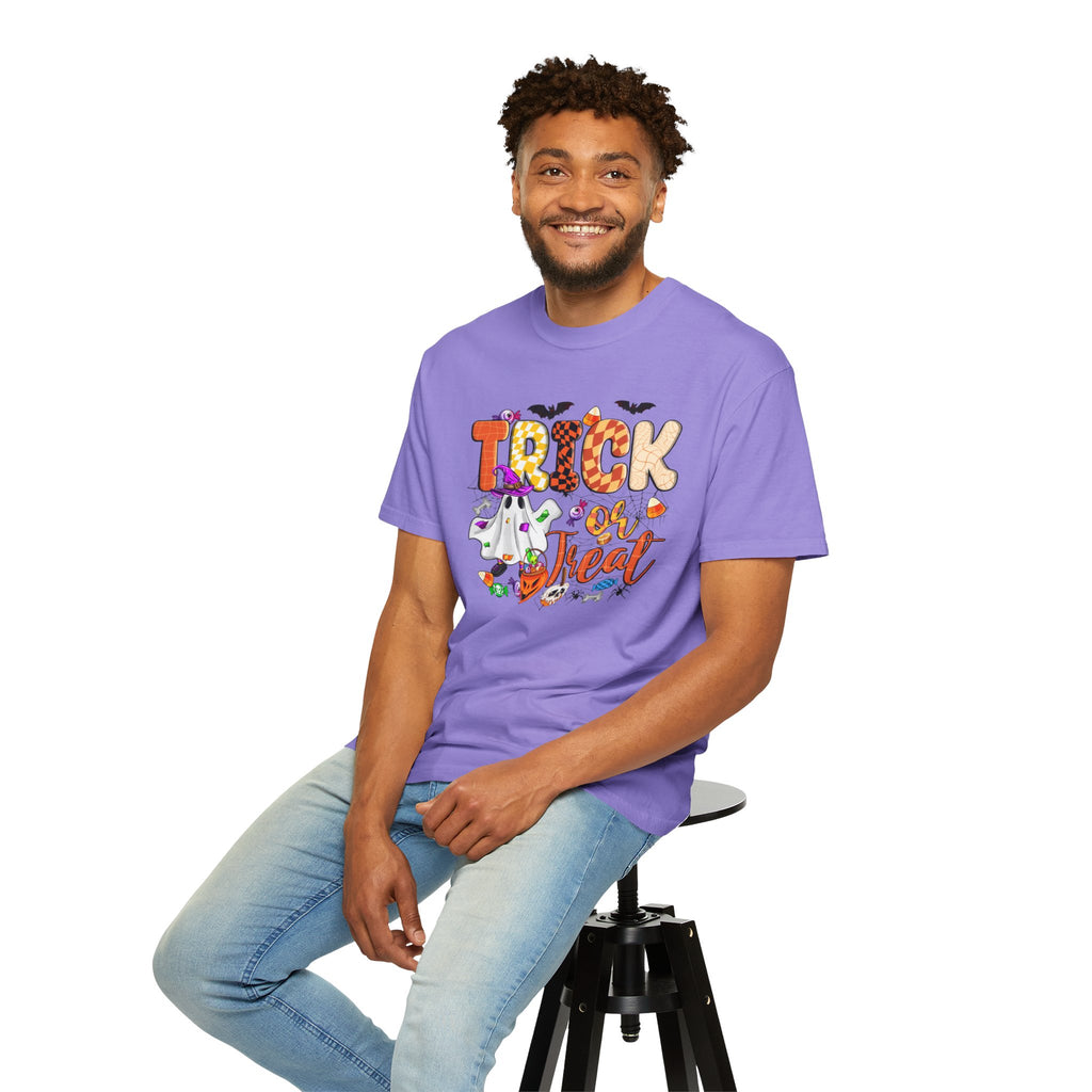 Trick or Treat Halloween T Shirt Cute Ghost Pumpkin and Candy Graphic Tee