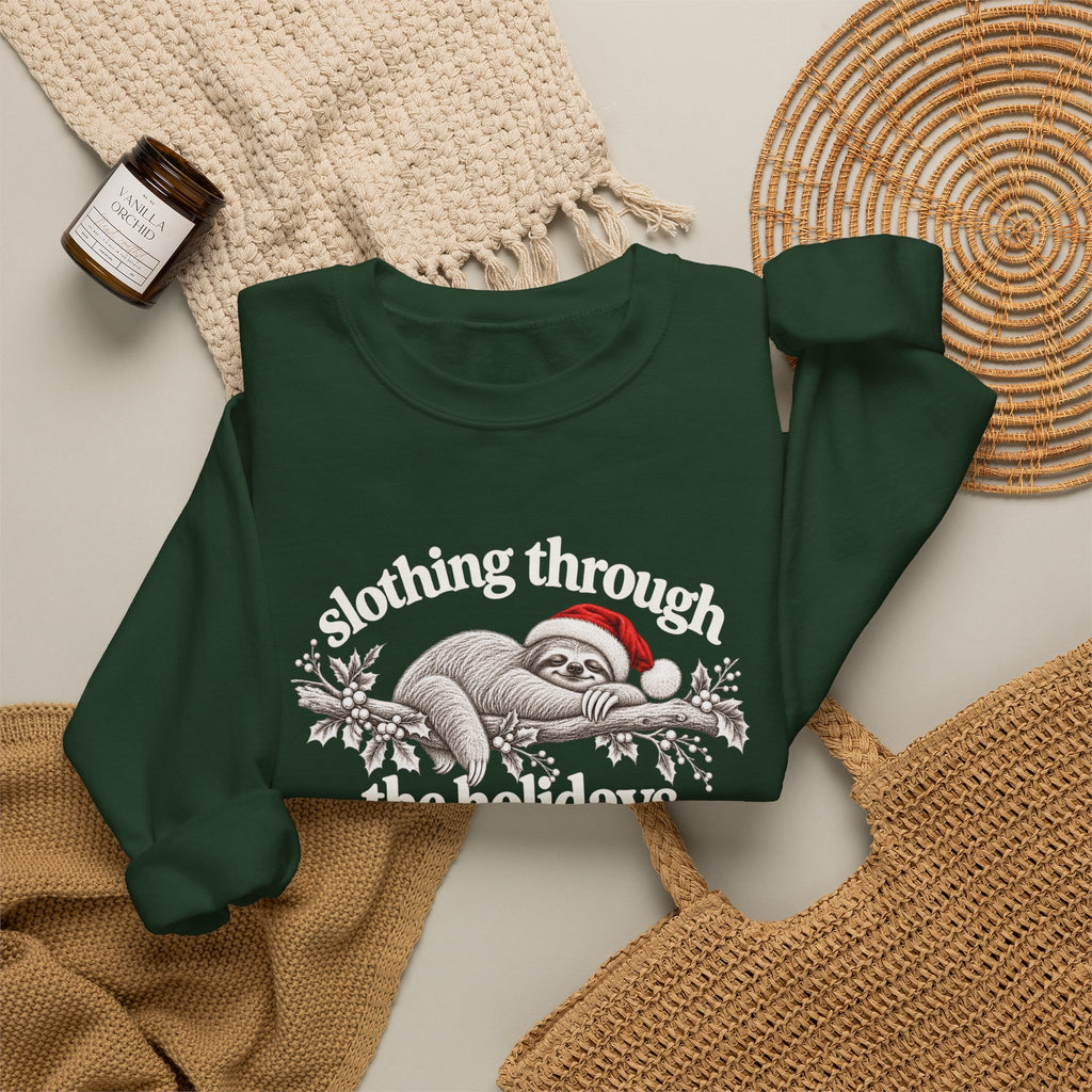 Funny Christmas Sloth Sweatshirt, Slothing Through the Holidays Crewneck, Cute Santa Sloth Shirt, Vintage Holiday Sweater, Christmas Gift