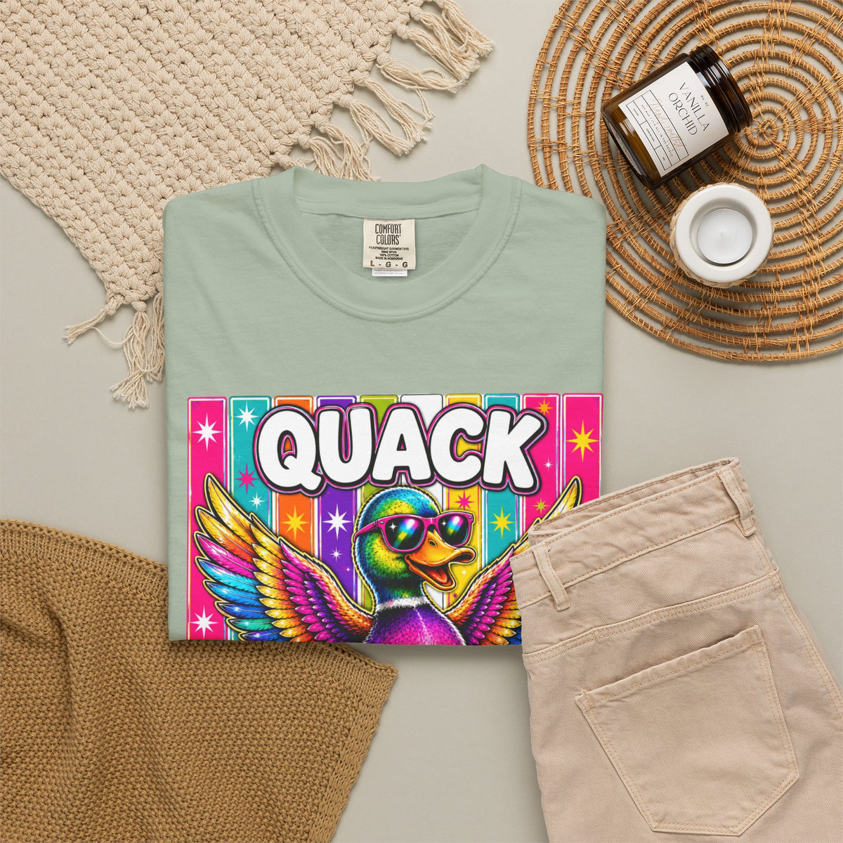 Quack Headed Duck T Shirt Vibrant Retro Rainbow Duck Graphic Tee