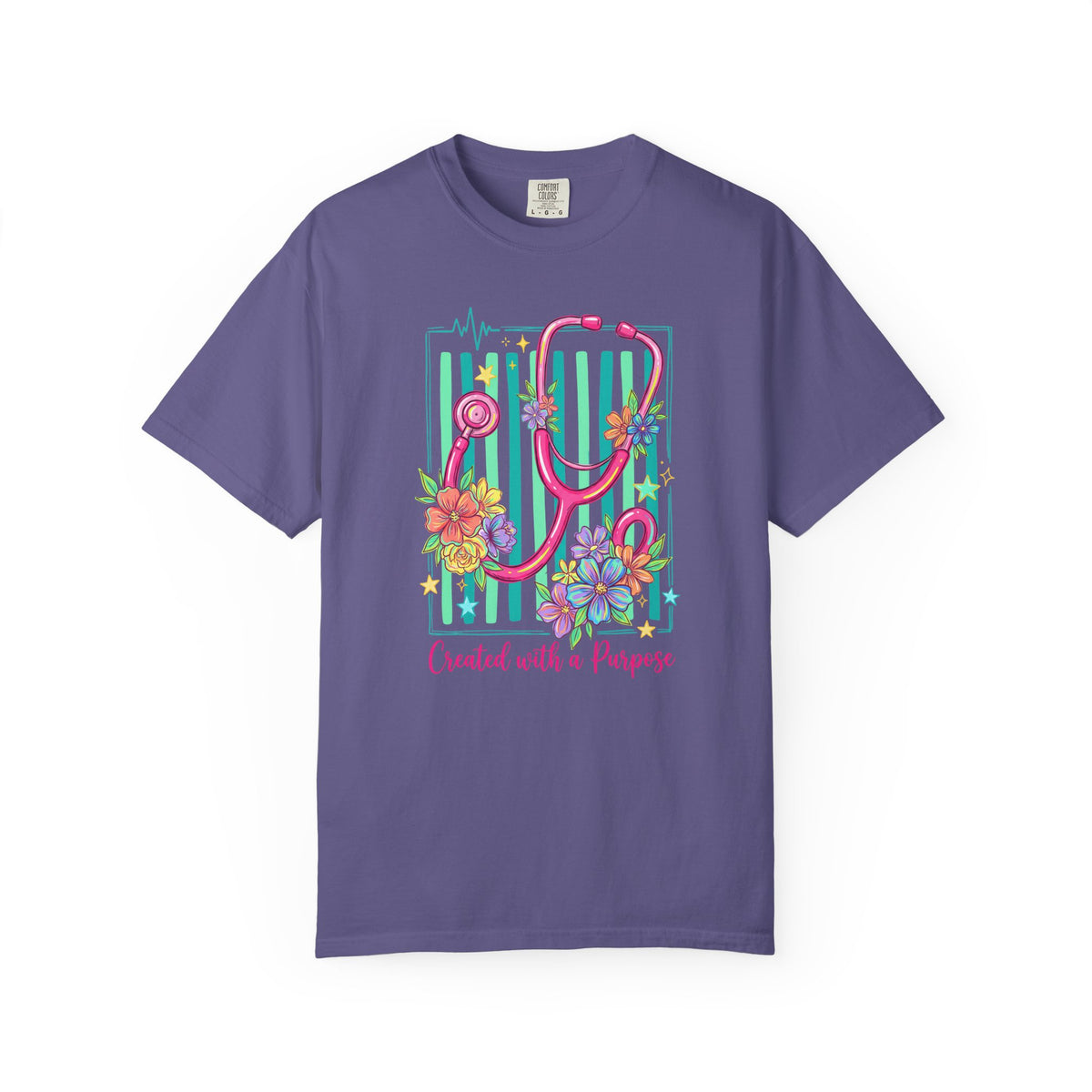 Created With a Purpose Nurse Shirt, Floral Stethoscope Tee, Comfort Colors Nurse T-Shirt, Nursing Student Gift, Nurse Appreciation Gift
