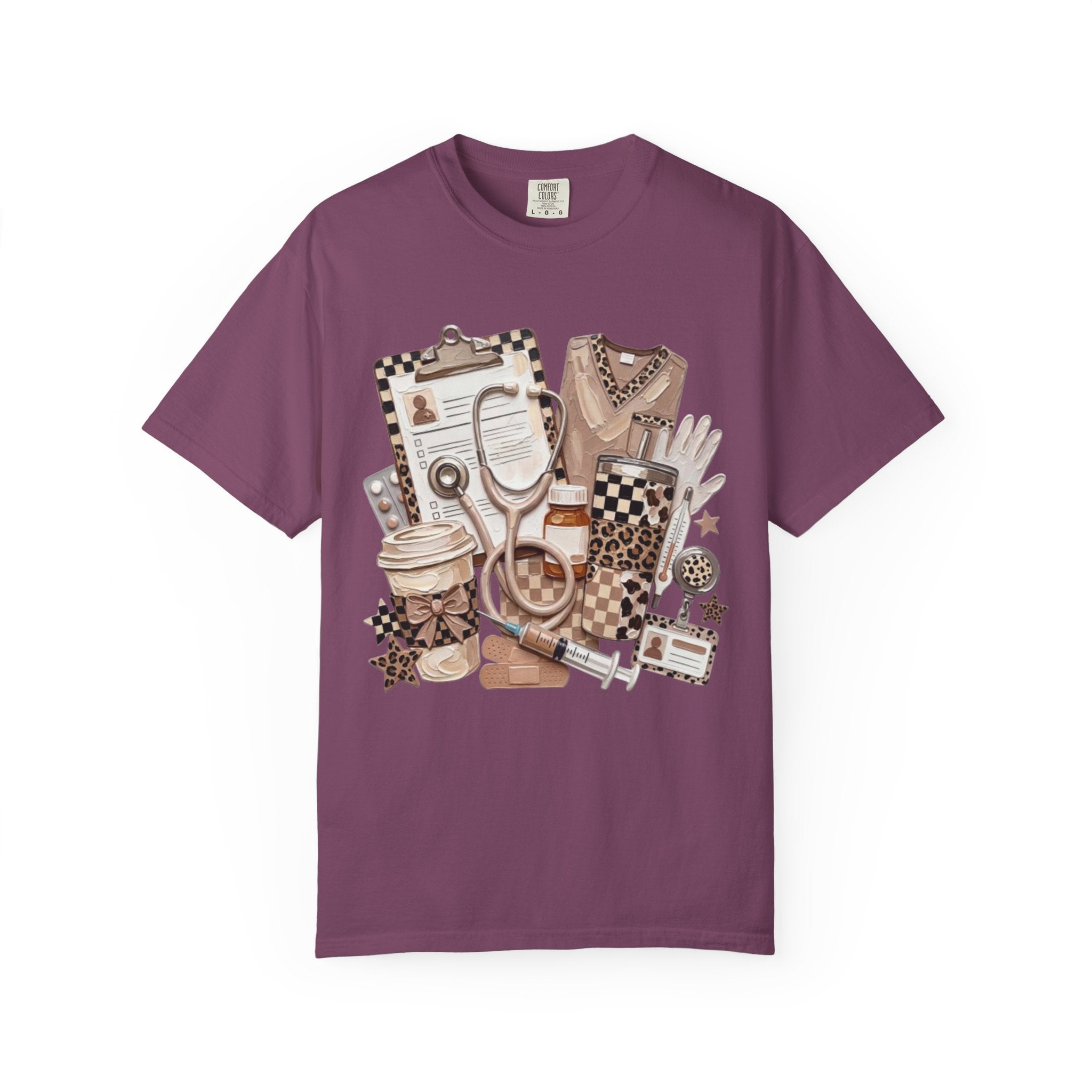 Nurse Essentials Graphic T Shirt Medical Stethoscope Coffee Clipboard Design