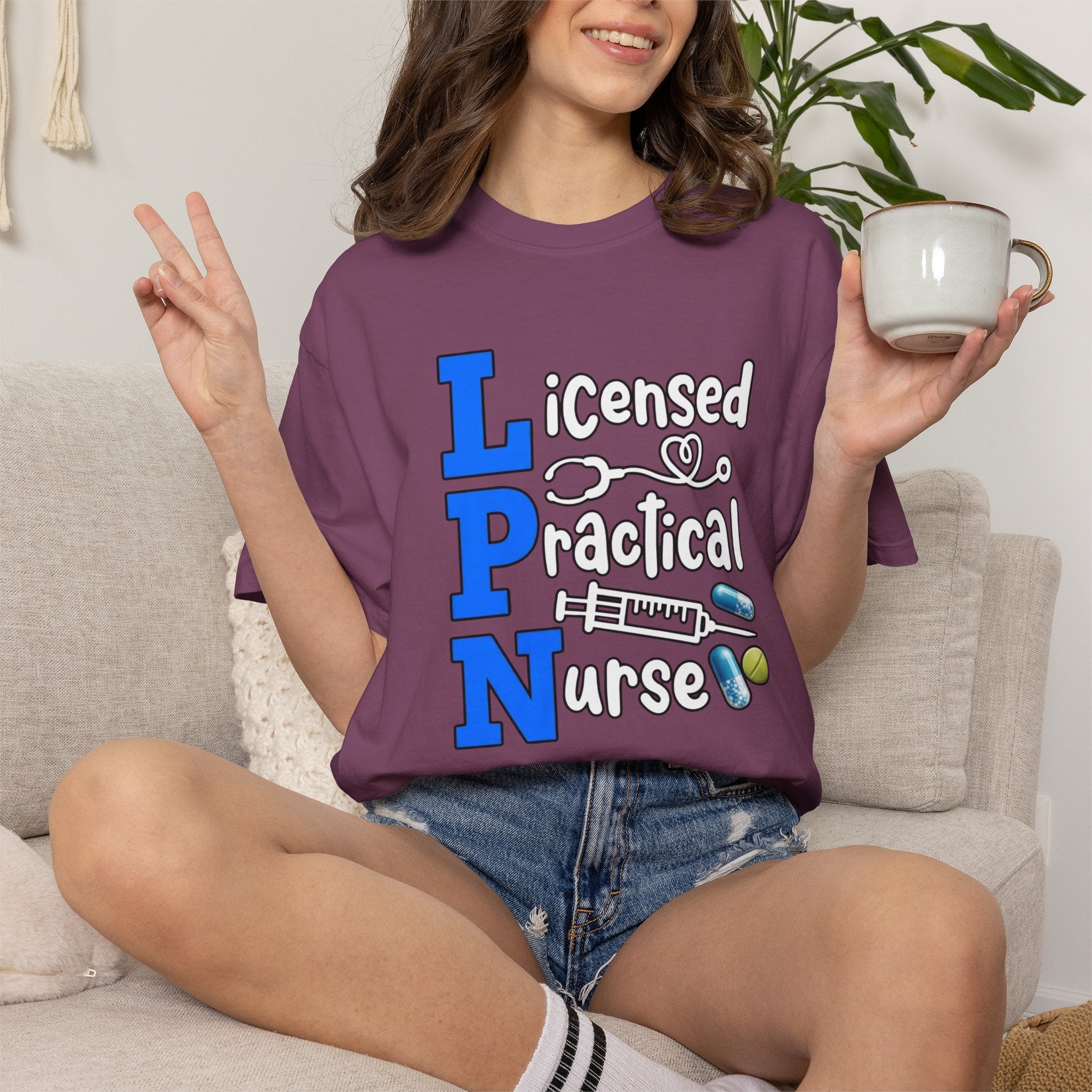 LPN Licensed Practical Nurse Graphic T-Shirt Cute Medical Badge & Pills Design
