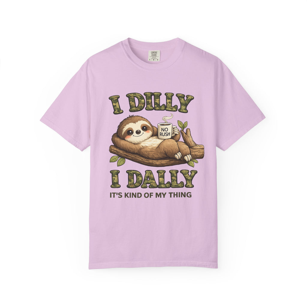 Sloth I Dilly I Dally Relaxed T-Shirt Funny Lazy Day Graphic Tee