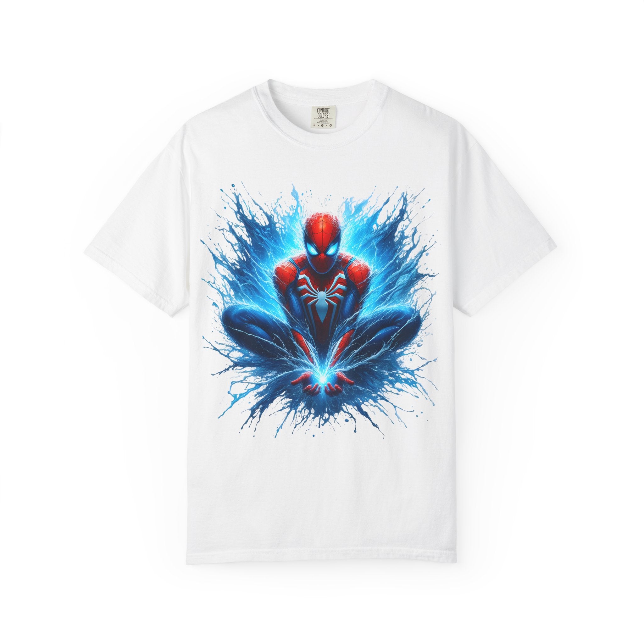 Spider Hero Graphic T Shirt Dynamic Blue Splash Superhero Tee