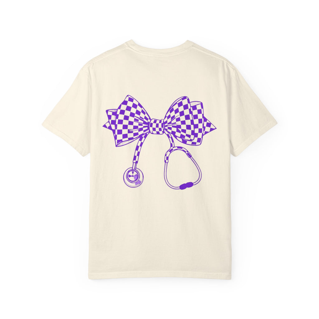 Nurse Stethoscope Bow T Shirt Checkered Medical Ribbon Tee