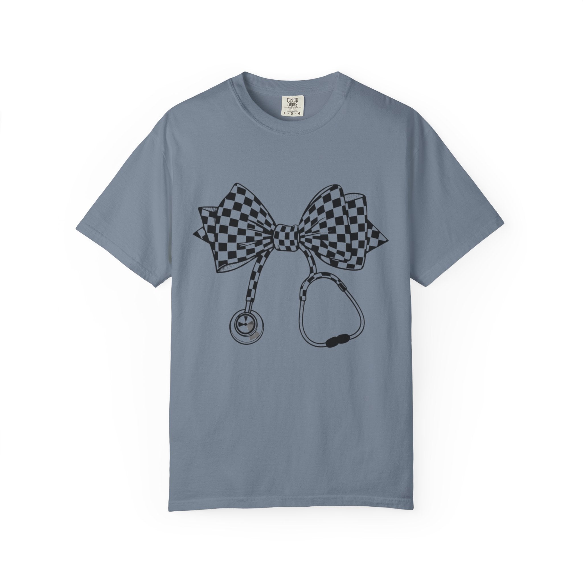 Checkerboard Bow Stethoscope T Shirt Nurse and Medical Student Gift