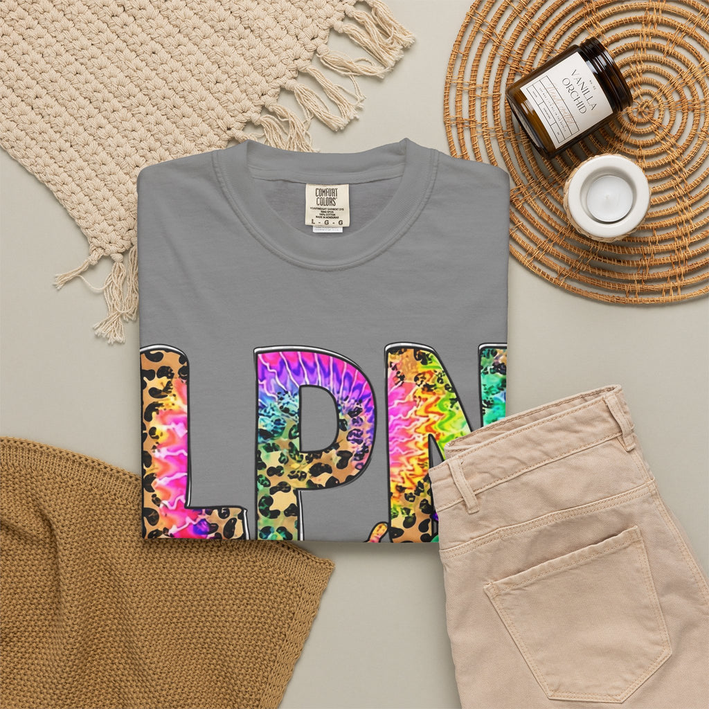 LPN Life T Shirt Colorful Leopard Stethoscope Nursing Tee