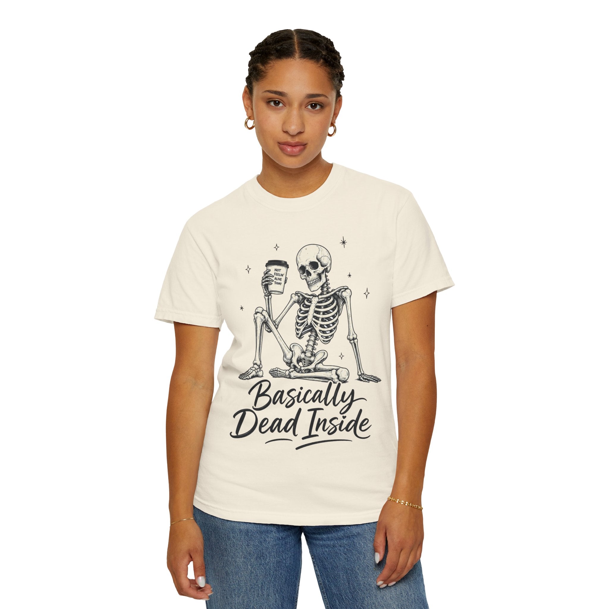 T Shirt Basically Dead Inside Skeleton Coffee Graphic Tee