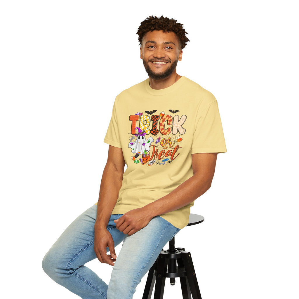 Trick or Treat Halloween T Shirt Cute Ghost Pumpkin and Candy Graphic Tee