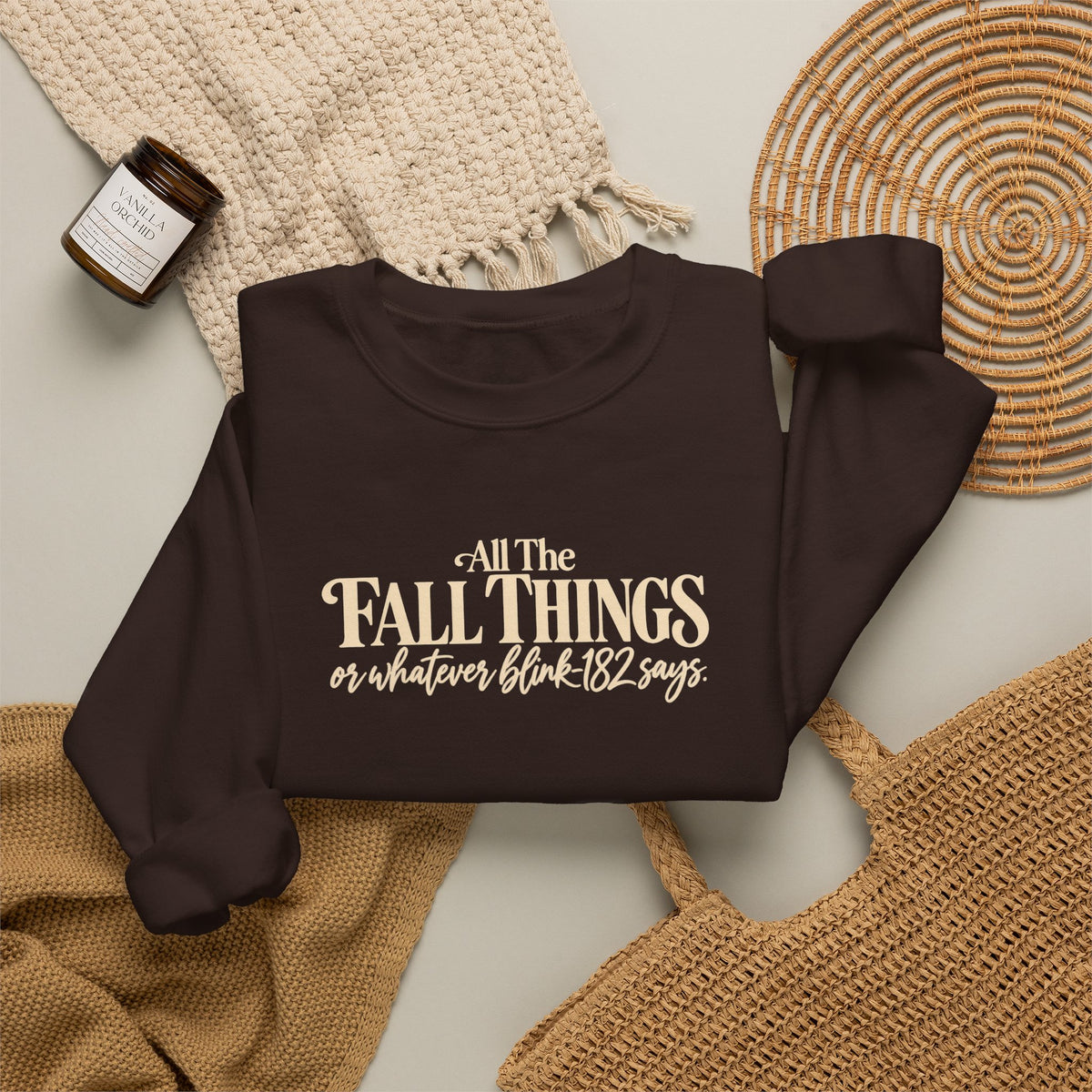 Crewneck Sweatshirt All the Fall Things Minimal Cream Script Inspirational Pullover