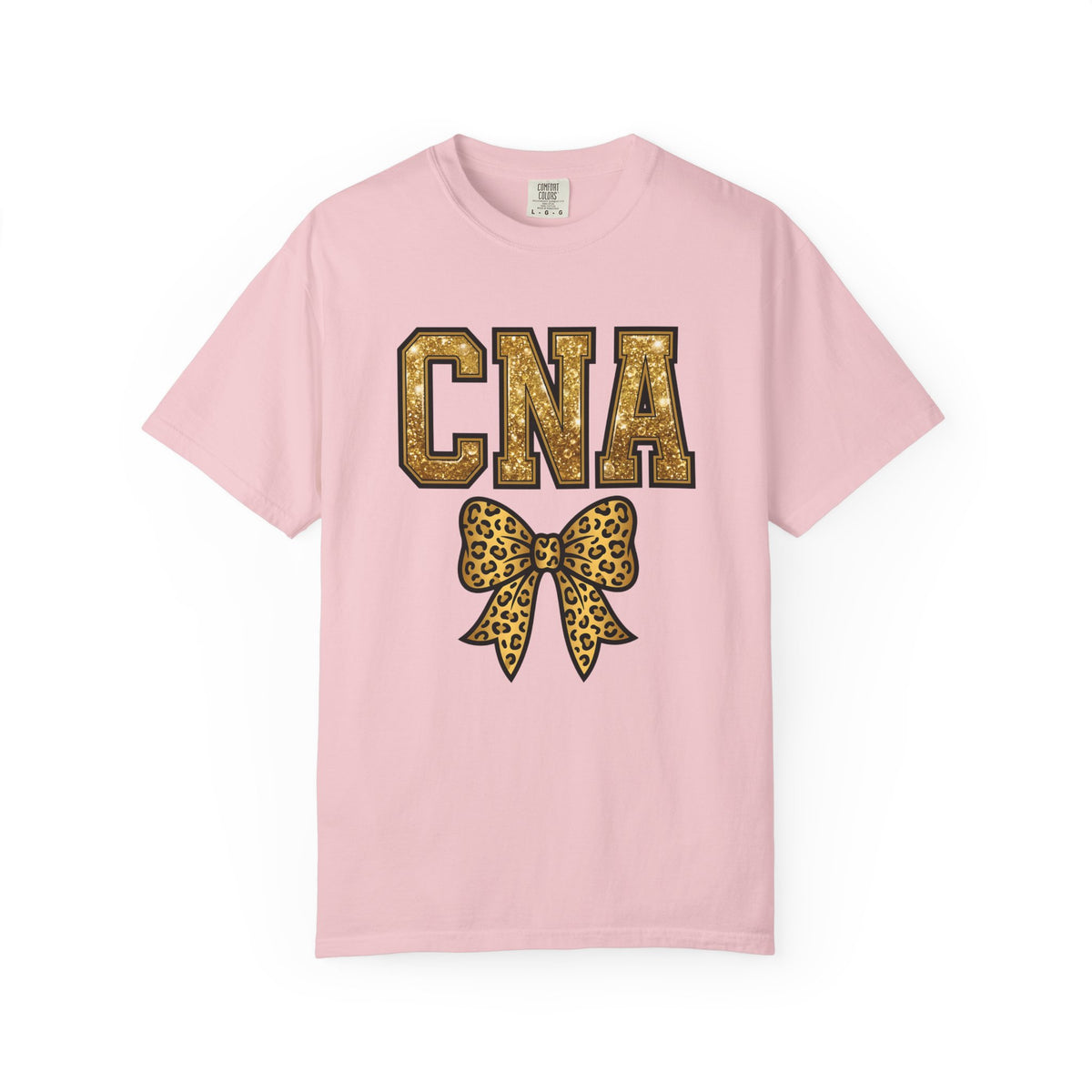 CNA Leopard Bow T Shirt Sparkle Gold Nurse Aide Tee