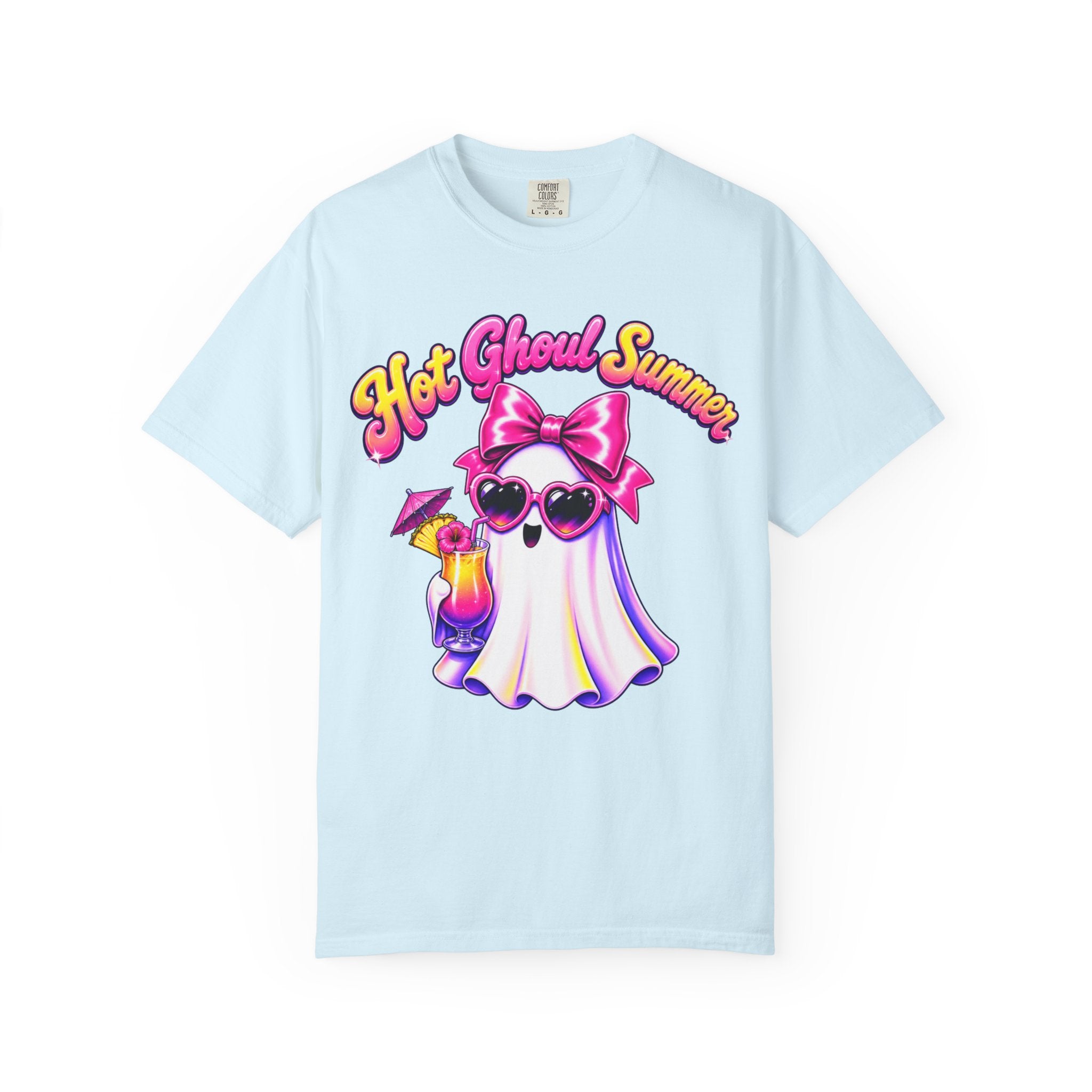 Hot Ghoul Summer T Shirt Cute Retro Ghost Tee with Sunglasses and Cocktail