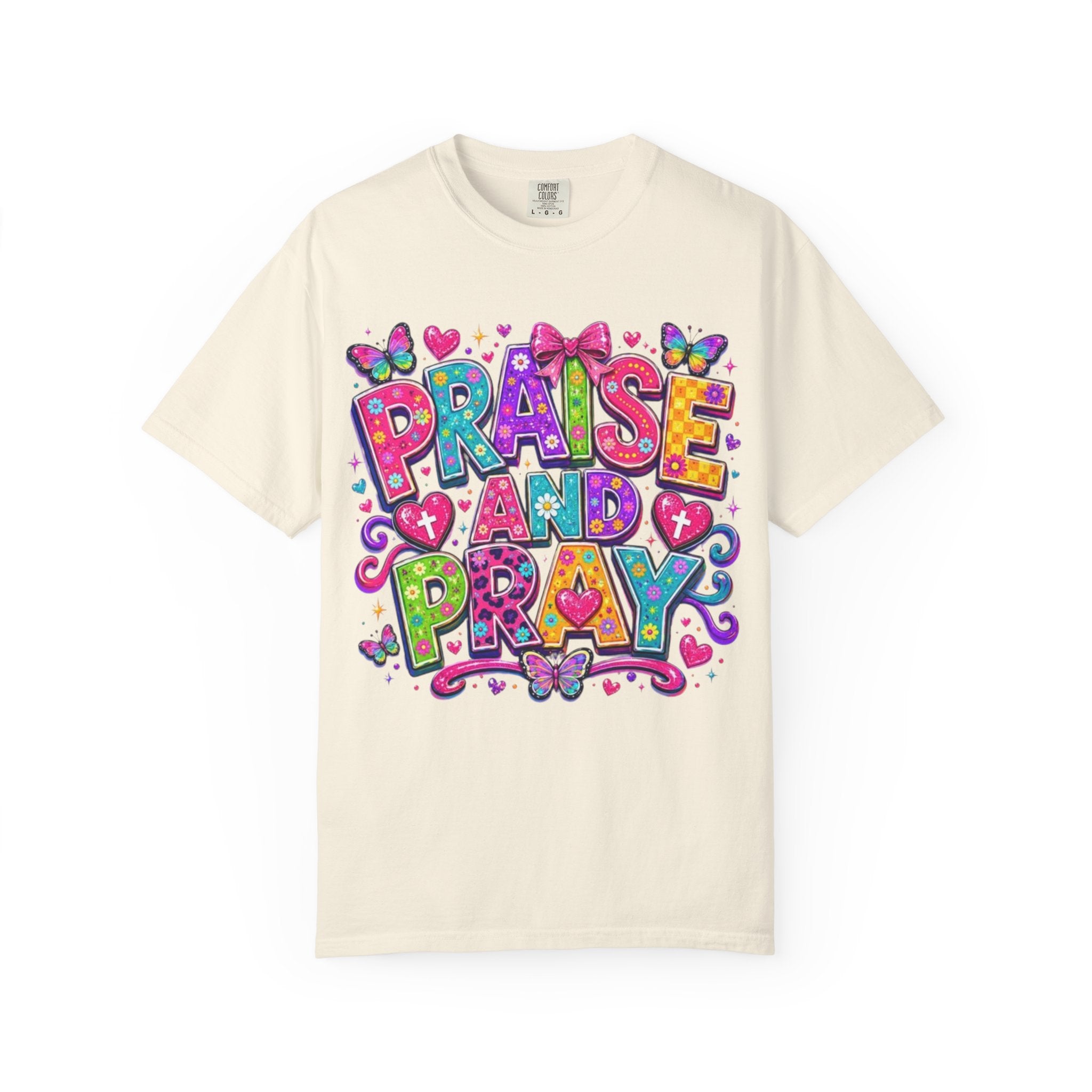 Praise and Pray T Shirt Colorful Christian Faith Graphic Tee