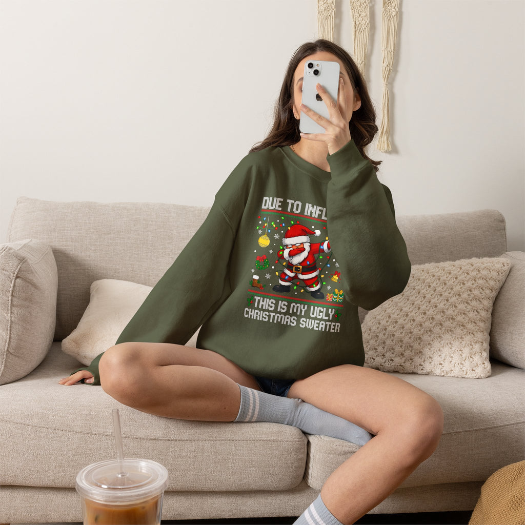 Due to Inflation Ugly Christmas Sweater, Funny Santa Sweatshirt, Dabbing Santa Christmas Shirt, Holiday Party Sweater, Christmas Gift