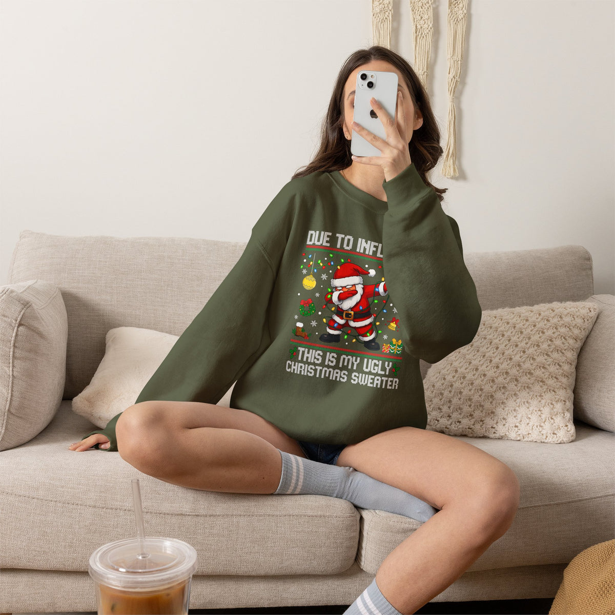 Due to Inflation Ugly Christmas Sweater, Funny Santa Sweatshirt, Dabbing Santa Christmas Shirt, Holiday Party Sweater, Christmas Gift