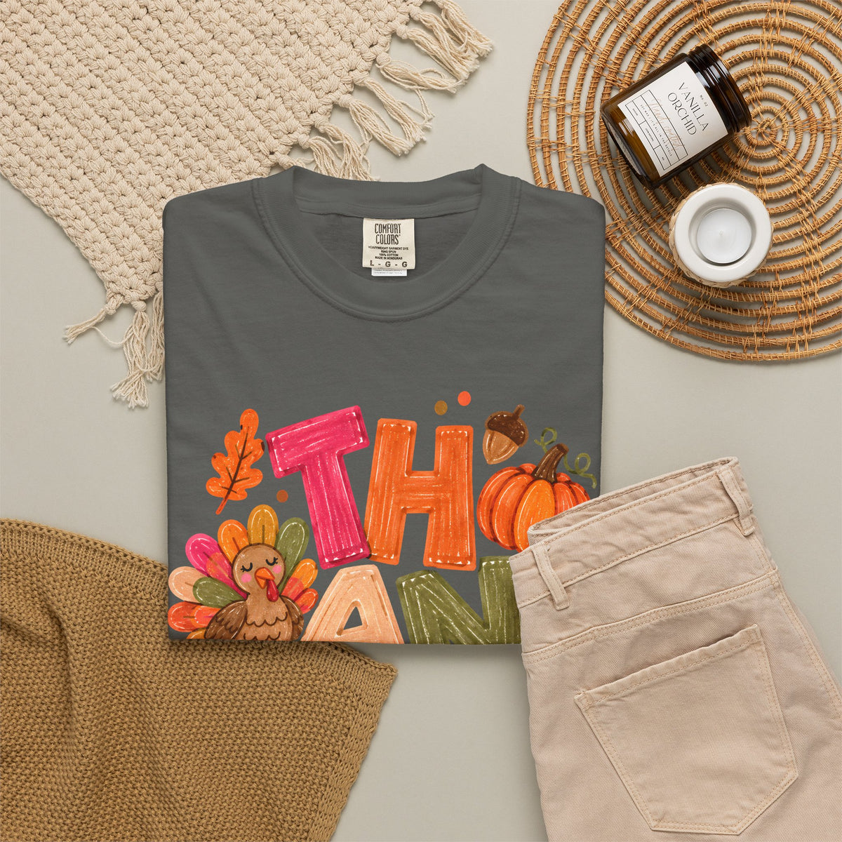 Thankful Turkey Shirt, Cute Thanksgiving Tee, Colorful Fall Graphic T-Shirt, Thanksgiving Outfit, Autumn Shirt, Fall Teacher Gift