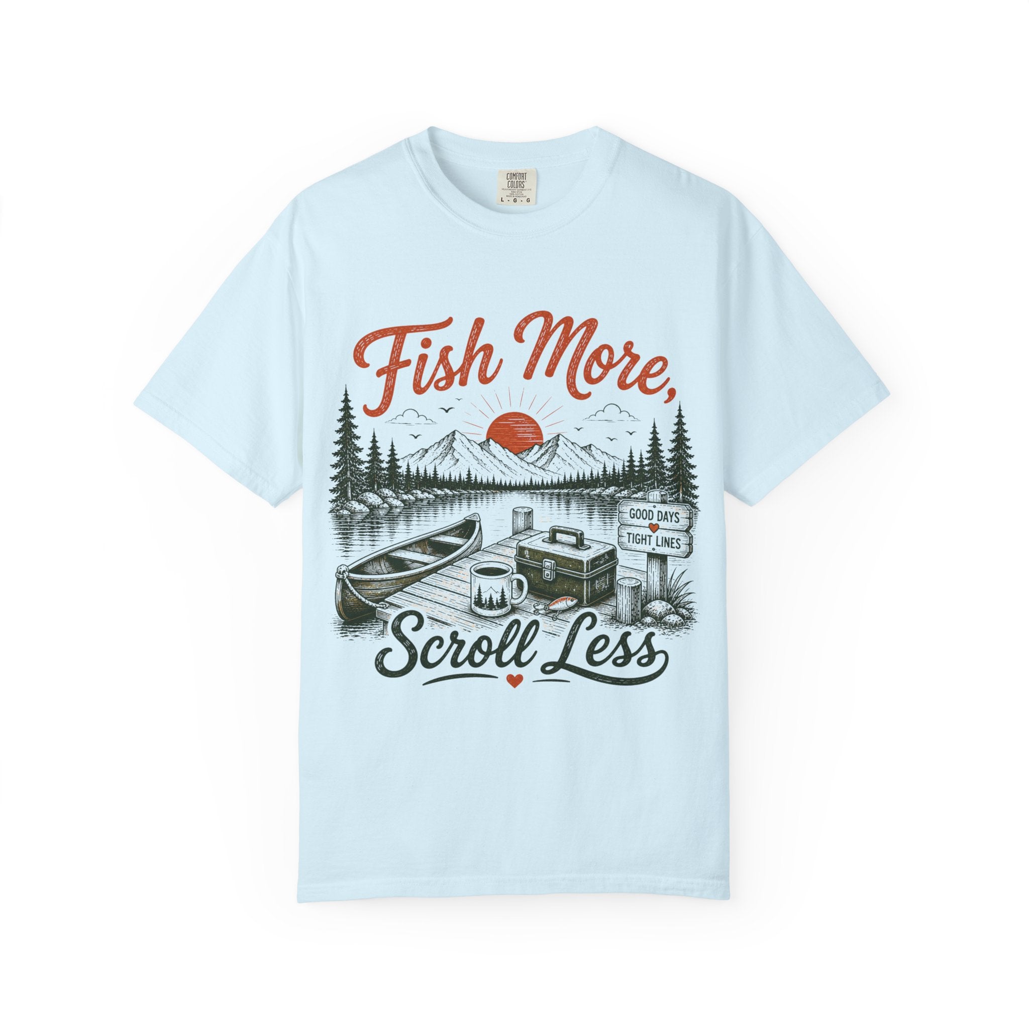 Fish More Scroll Less T Shirt Vintage Fishing Cabin Graphic Tee