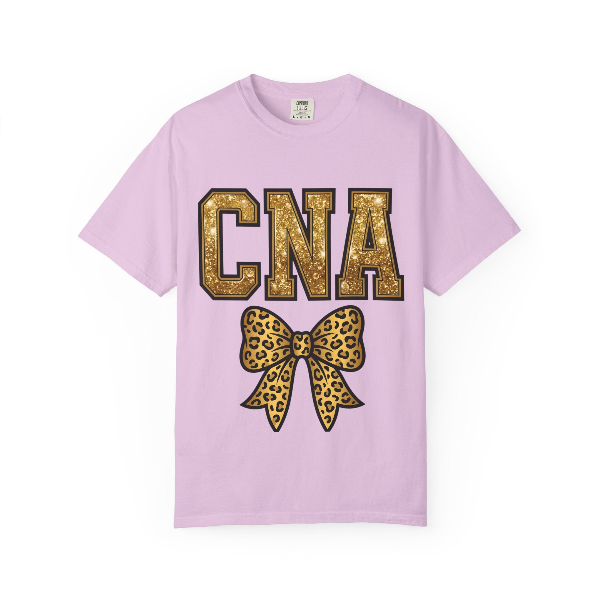CNA Leopard Bow T Shirt Sparkle Gold Nurse Aide Tee