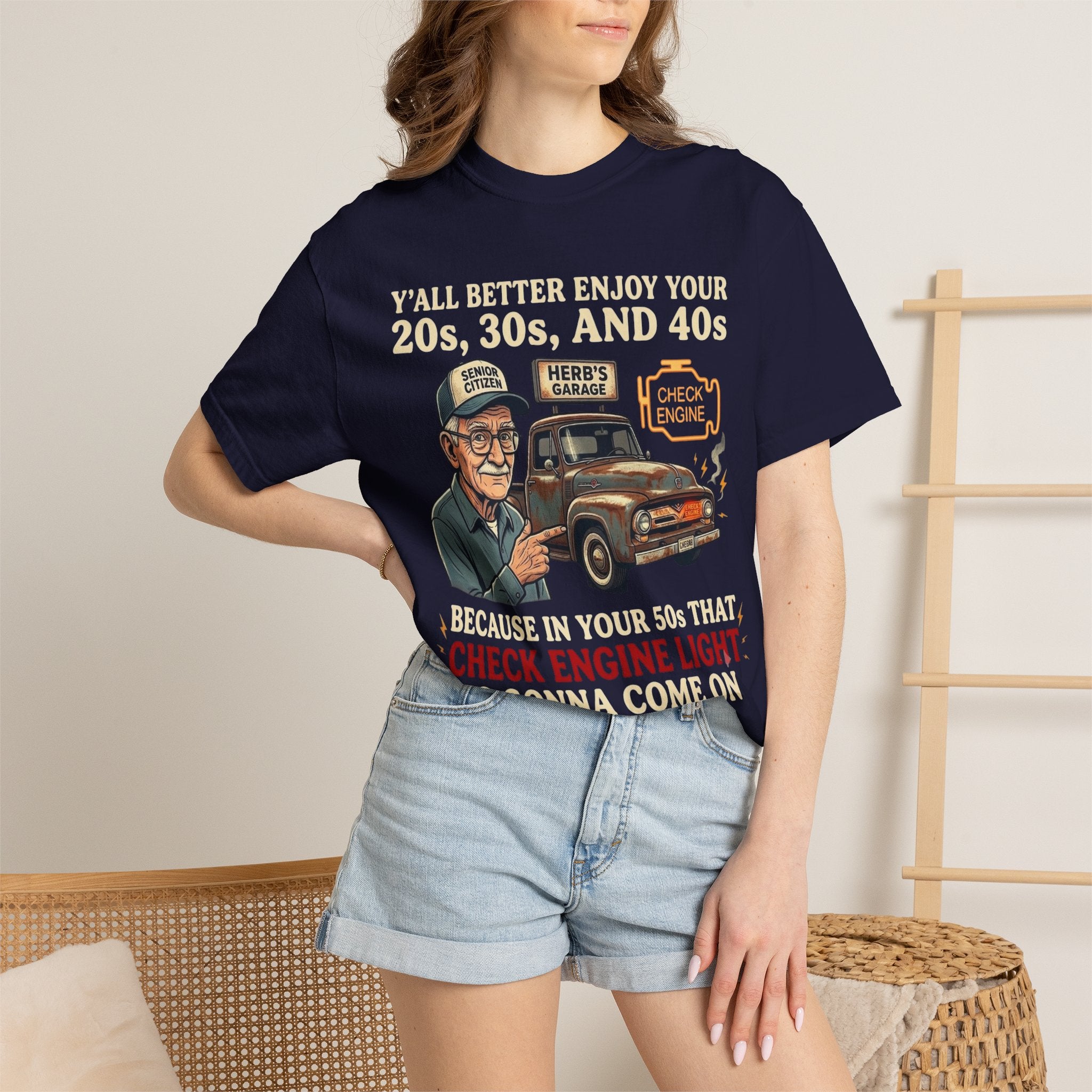 Check Engine Light Tee Shirt Funny Vintage Grandpa Truck Tee