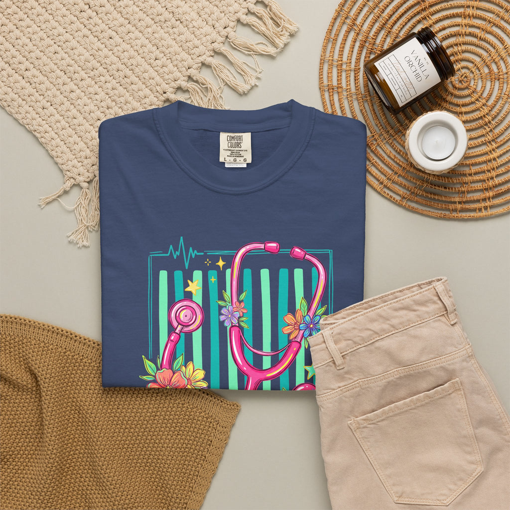 Created With a Purpose Nurse Shirt, Floral Stethoscope Tee, Comfort Colors Nurse T-Shirt, Nursing Student Gift, Nurse Appreciation Gift