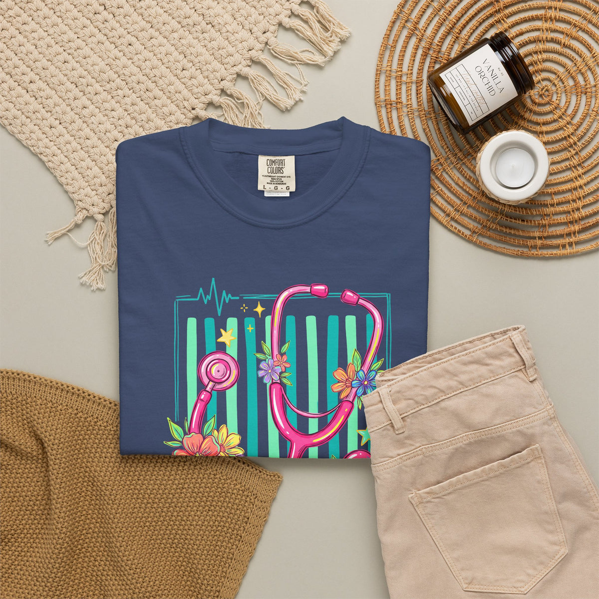 Created With a Purpose Nurse Shirt, Floral Stethoscope Tee, Comfort Colors Nurse T-Shirt, Nursing Student Gift, Nurse Appreciation Gift