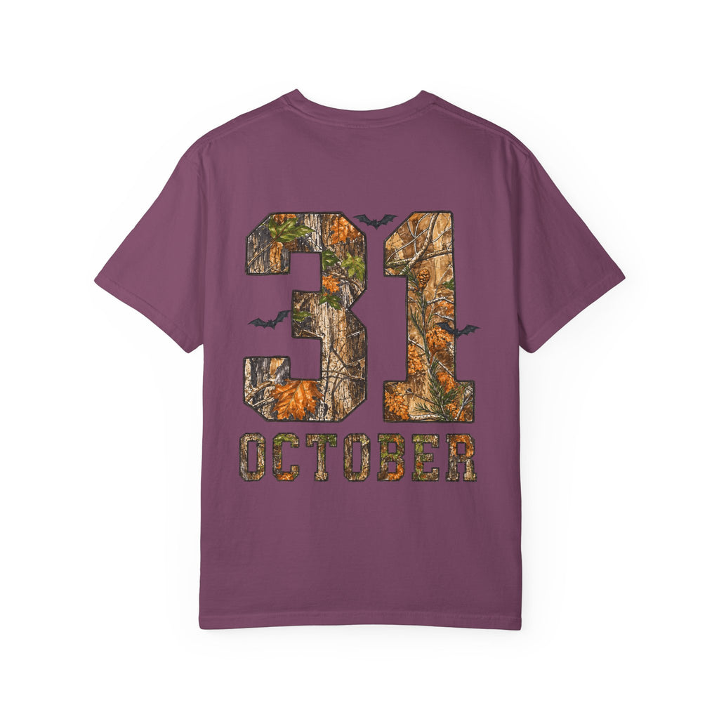 Halloween Ghost Treehouse T-Shirt Front and Back 31 October Camo Pumpkin Tee