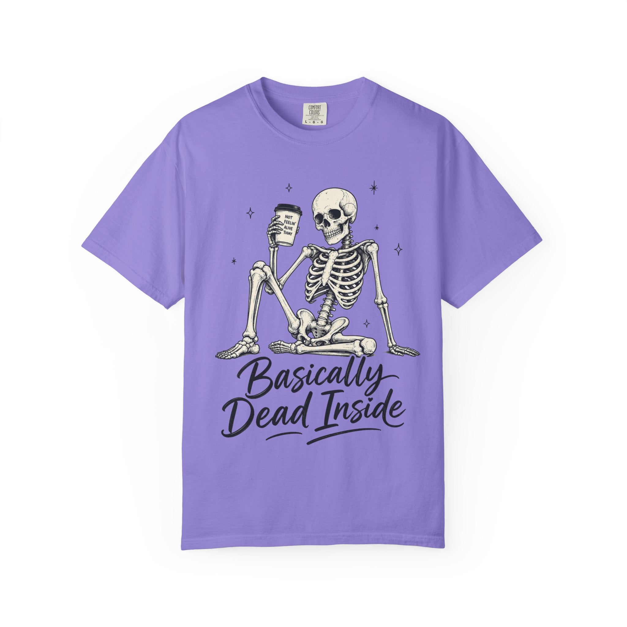 T Shirt Basically Dead Inside Skeleton Coffee Graphic Tee