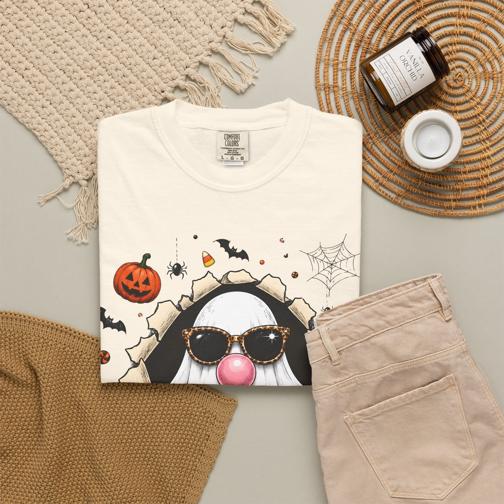 Halloween Gnome T-Shirt Funny Bubblegum Ghost and Leopard Butt Graphic Tee