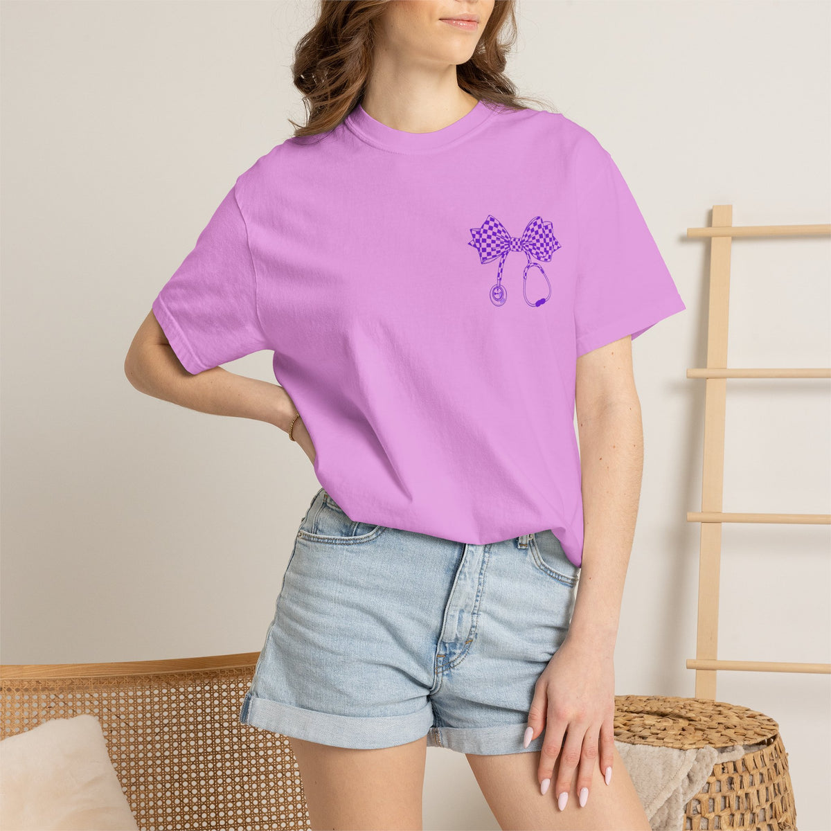 Nurse Stethoscope Bow T Shirt Checkered Medical Ribbon Tee