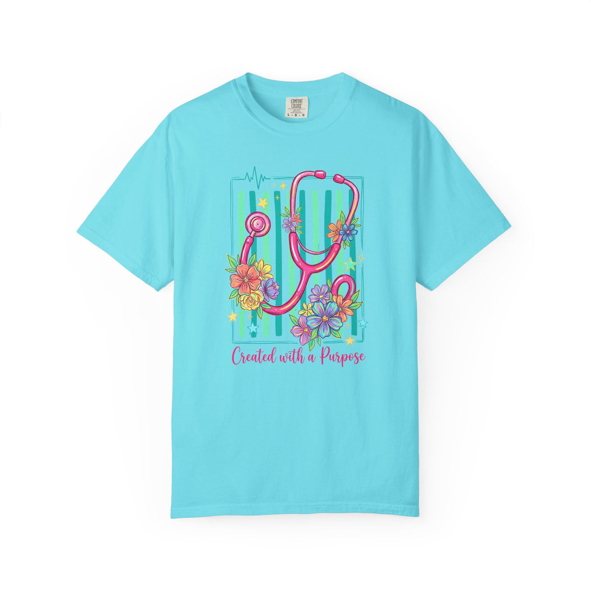 Created With a Purpose Nurse Shirt, Floral Stethoscope Tee, Comfort Colors Nurse T-Shirt, Nursing Student Gift, Nurse Appreciation Gift